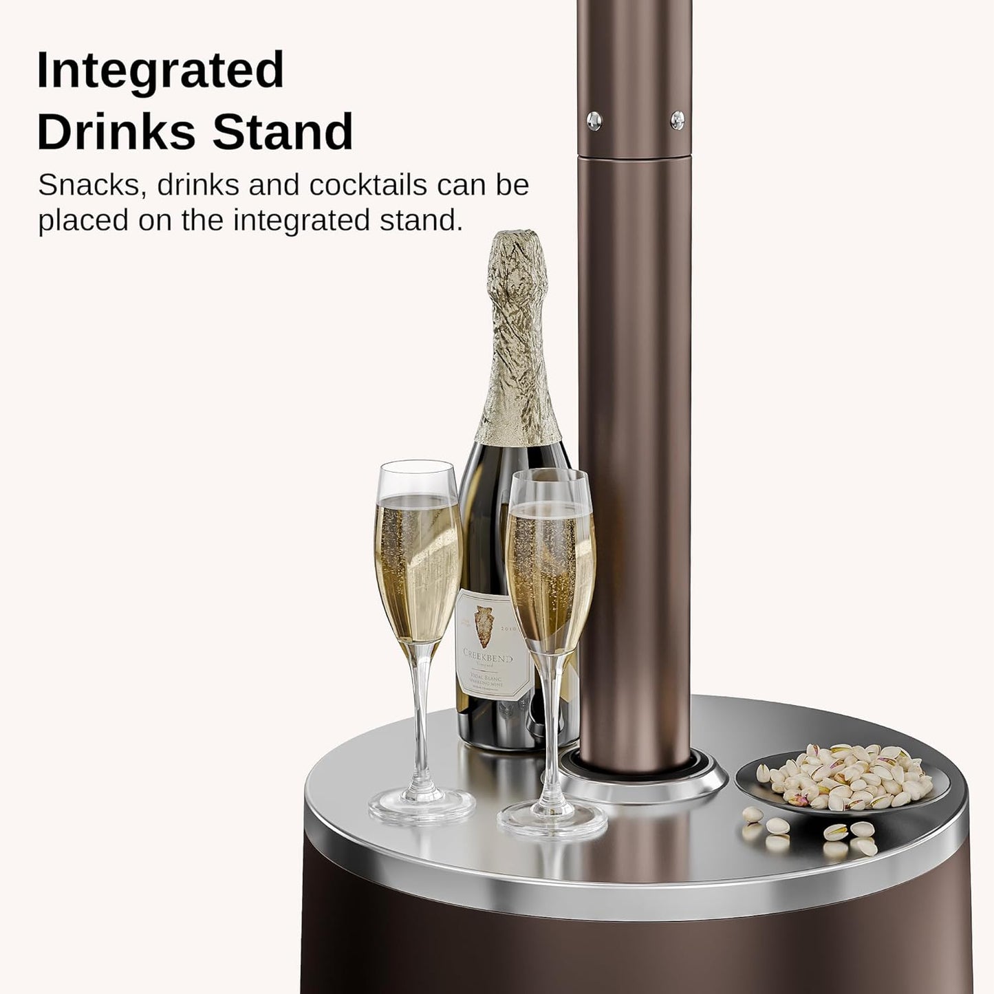 EAST OAK 55,000 BTU Patio Heater with Sand Box, Table Design, Thicker Stainless Steel Burner, Wheels, Triple Protection System, Propane Outdoor Heater for Home and Residential, Commercial Grade, Brown