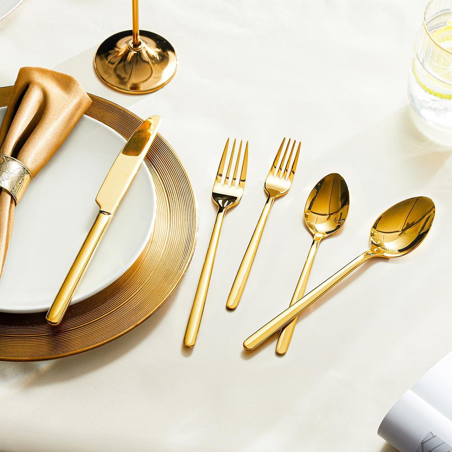 KINGSTONE Gold Silverware Set, 20 Piece Flatware Cutlery Set for 4, 18/10 Stainless Steel Silverware Mirror Polished Dishwasher Safe for Home, Restaurant, Wedding, Party(Gold, 20 pieces for 4)