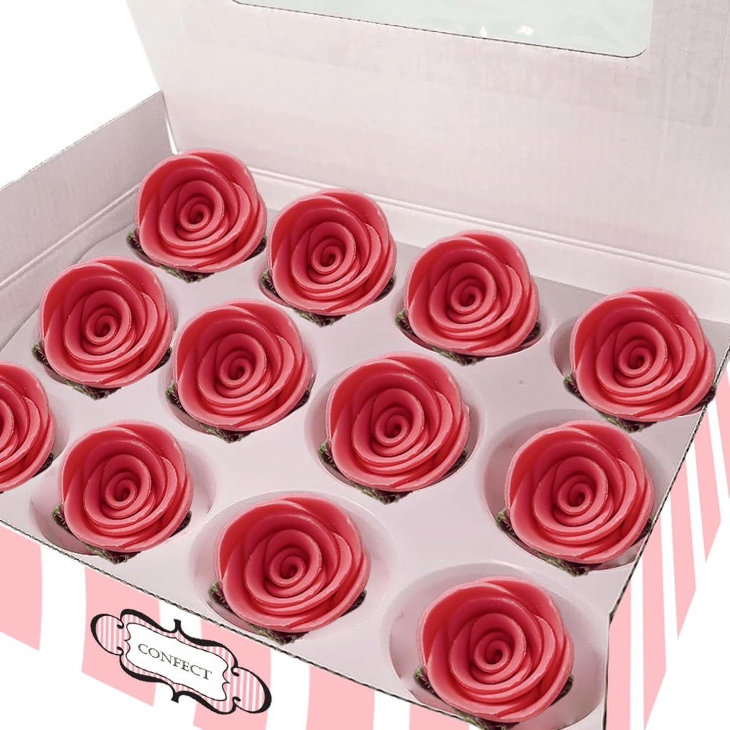 Confect Edible Flower | Edible Old Rose Flower for cake decorations | Edible Flower Cupcake Toppers | Cupcakes & Doughnut Edible Toppers | Flamingo Old Rose Sugar Flower- Pack of 12