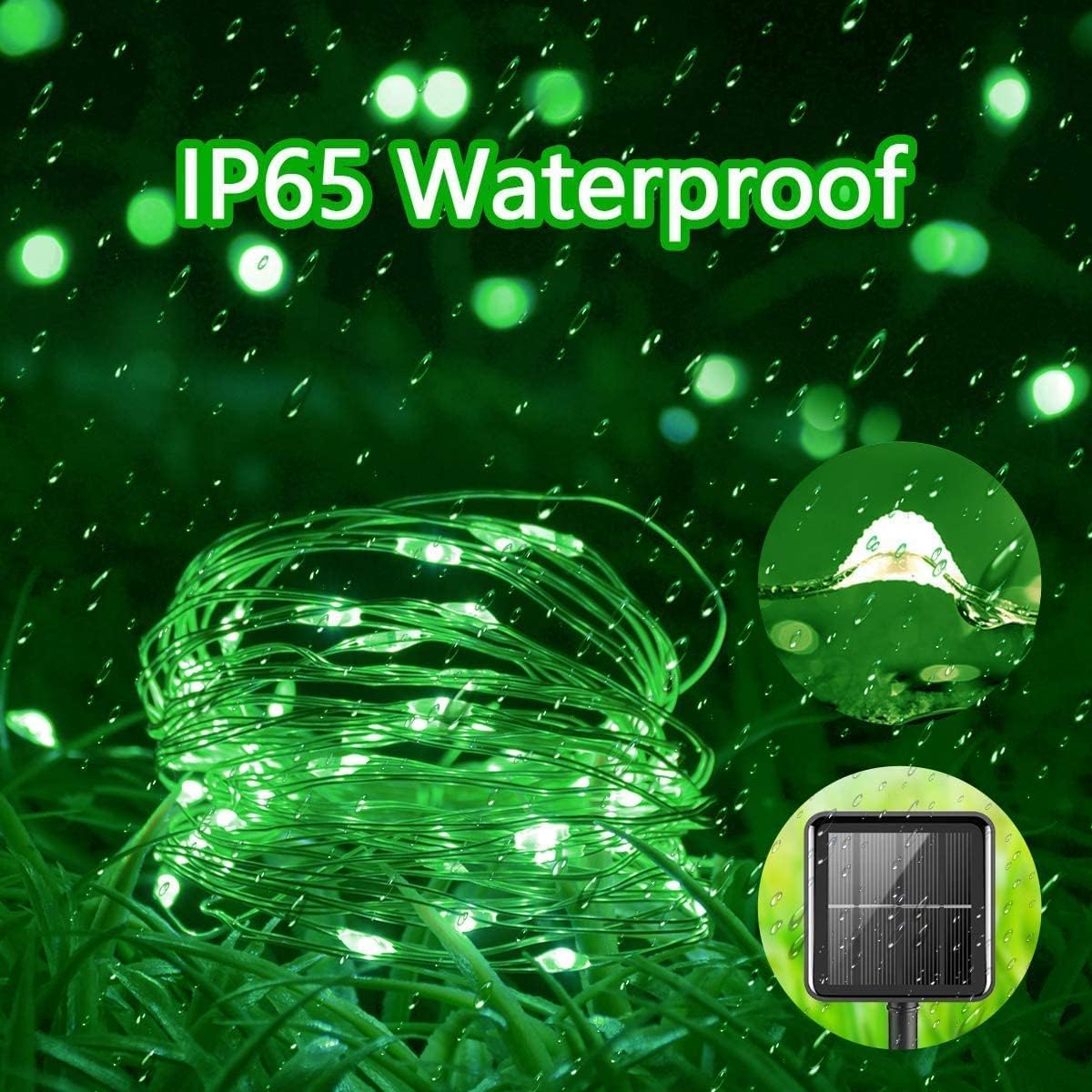 YEGUO Green Halloween Lights Outdoor Waterproof，4 Pack Each 33ft 100 LED Solar Fairy Lights, 8 Modes String Light for Outside