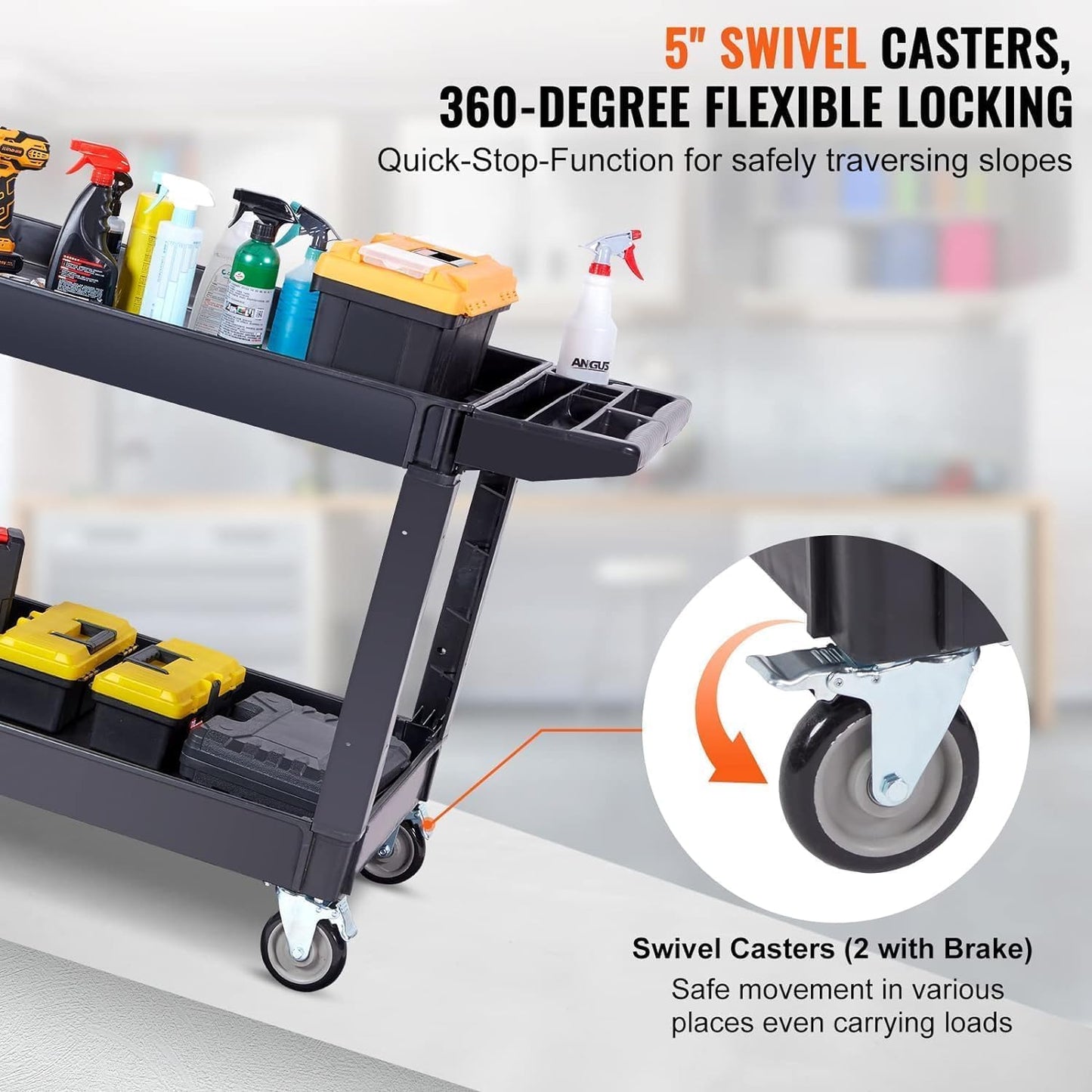 Simpli-Magic Rolling Utility Cart on Wheels, Heavy Duty with Ergonomic Handle, Deep Shelfs for Garage, Warehouse, Workshop, 600-Pound Capacity 40x33x17-Inch
