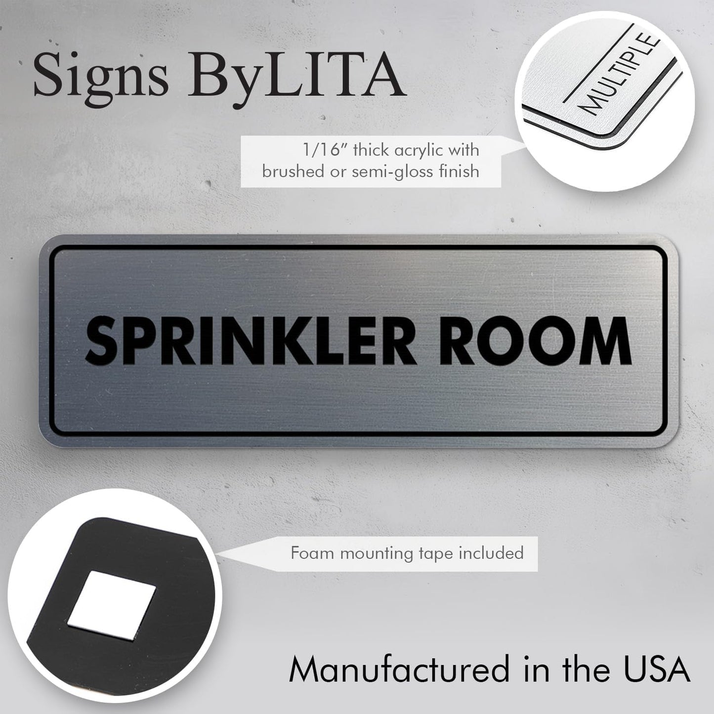 Signs ByLITA Standard Sprinkler Room Sign (Light Grey/Burgundy) - Small 2 Pack