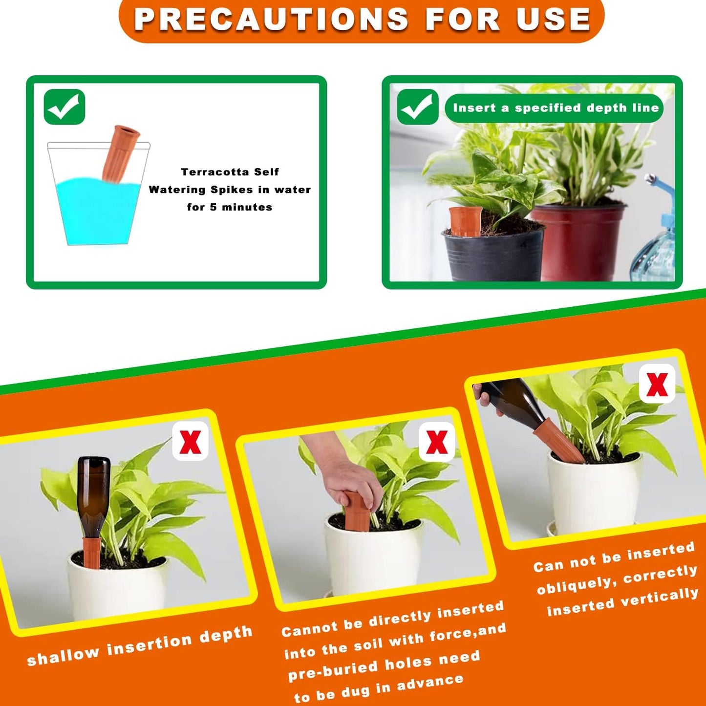 Self Watering Spikes -4 Pack Terracotta Plant Watering Stakes Devices Vacation Self-Watering Stakes for Indoor/Outdoor Plants