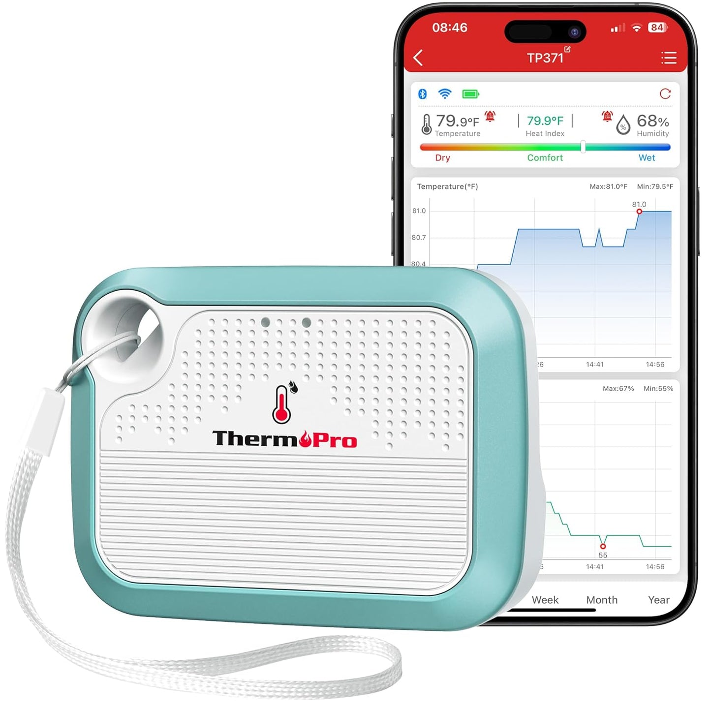 ThermoPro WiFi Hygrometer Thermometer, Wireless Humidity Meter Temperature and Humidity Monitor with Reliable Connectivity, Smart Temperature Sensor with App Notification Alerts & Data Storage Export