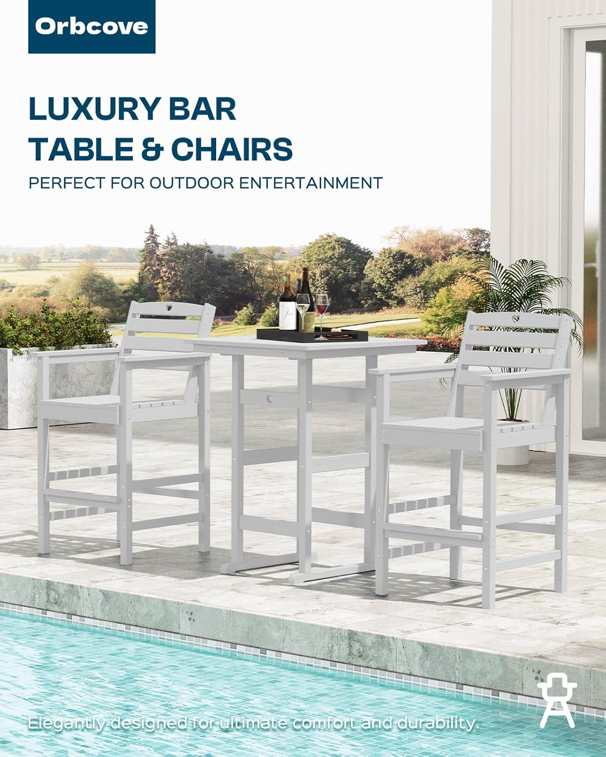 Tall Adirondack Chairs Set of 2, HDPE Wood Balcony Adirondack Chairs Set with Heart Cutout Design, Weather-Resistant Bar Height Furniture for Deck, Porch, Pool (White)
