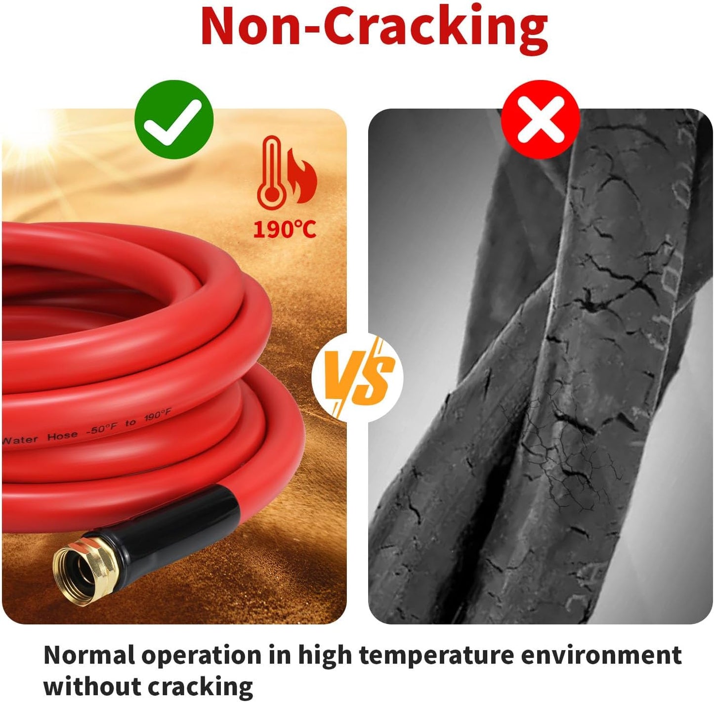 Garden Hose 25ft x 3/4” Hot Water Hose, Heavy Duty -50°F to 190°F,Burst 600Psi Flexible Upgraded Rubber Hoses,3/4” Solid Fittings for All-weather Outdoor Lawn & Garden