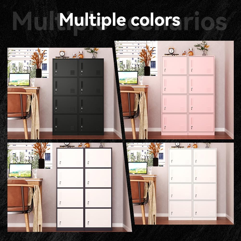 4 Door Metal Storage Locker Cabinet for Office, Home, Gym, School, Steel Cabinet to Storage File, Toys, Shoes and Sports Equipment, Locker Organizer for Gym Office Bedroom (4 Door, Black)