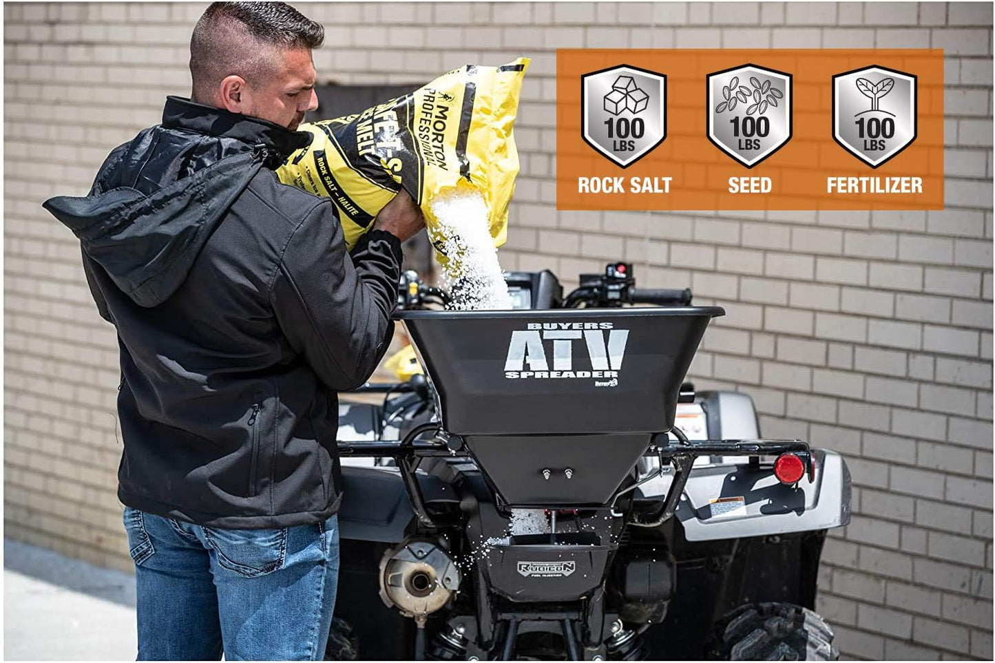 Buyers Products ATVS100 ATV All-Purpose Broadcast Spreader 100 lbs. Capacity with Rain Cover , Black