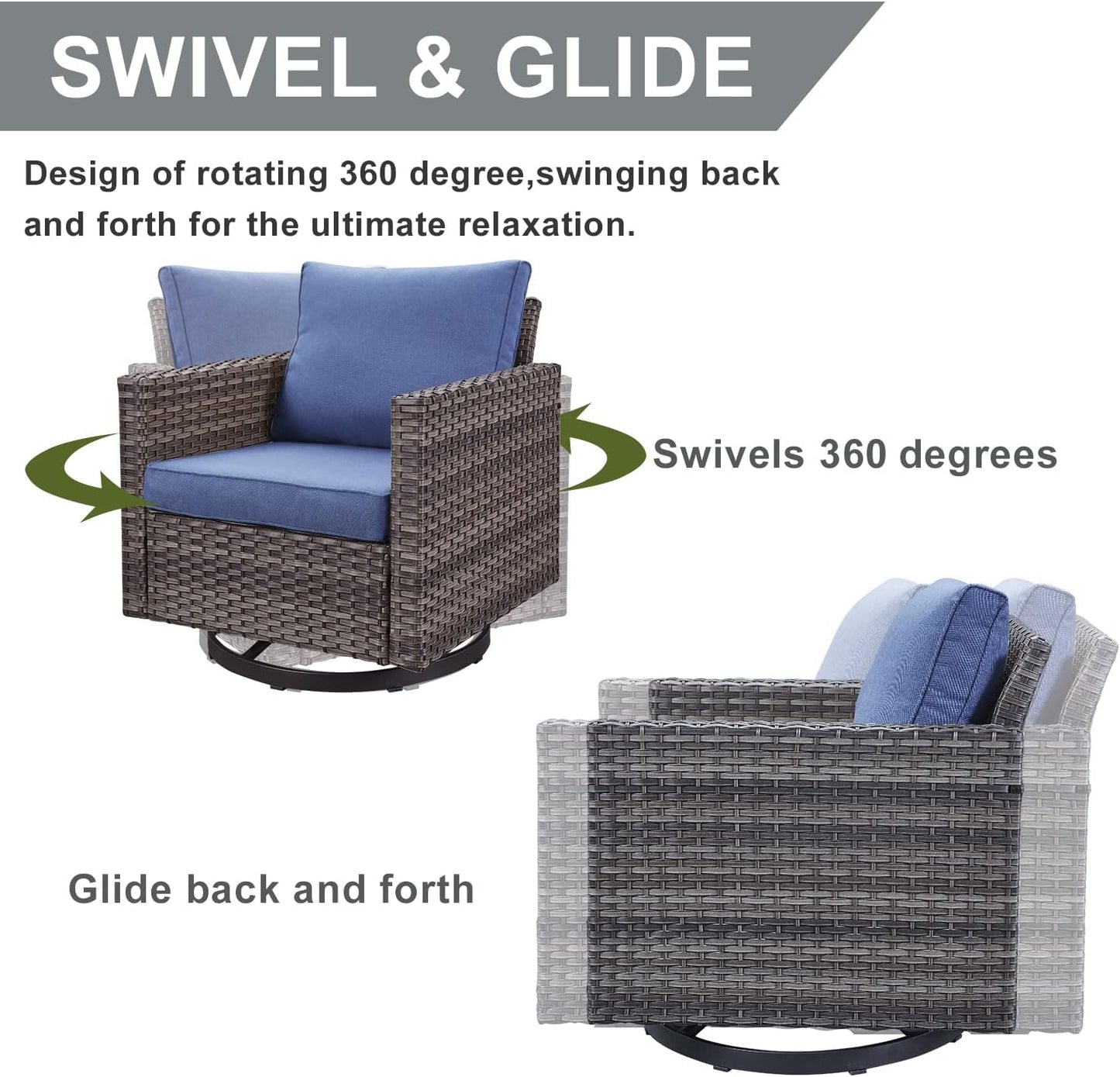 HUMMUH 8 Piece Patio Furniture Set All Weather Wicker Outdoor Sectional Sofa with Patio Chairs,Patio Swivel Glider Chairs Ottomans Coffee Table for Porch,Garden,Backyard