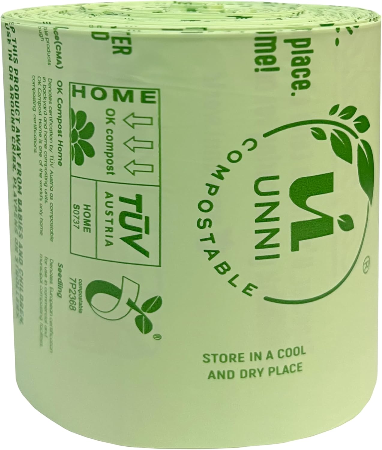 UNNI Compostable Trash Bags, 8 Gallon / 30 Liter, 200 Count Value Pack, Extra Thick 0.85 mil Medium Kitchen Food Scrap Bin Liners, BPI, CMA & OK compost HOME Certified (Meets ASTM D6400)