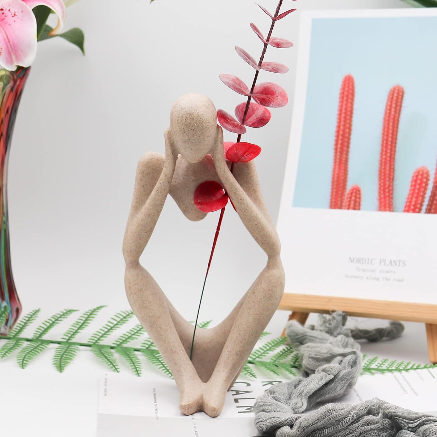 Thinker Statues and Sculptures, Sandstone Resin Thinker Statue Ornaments, Abstract Style Sculptures, Housewarming Gifts, Housewarming Decorations, Living Room Dining Desk Decorations (Middle, Large)