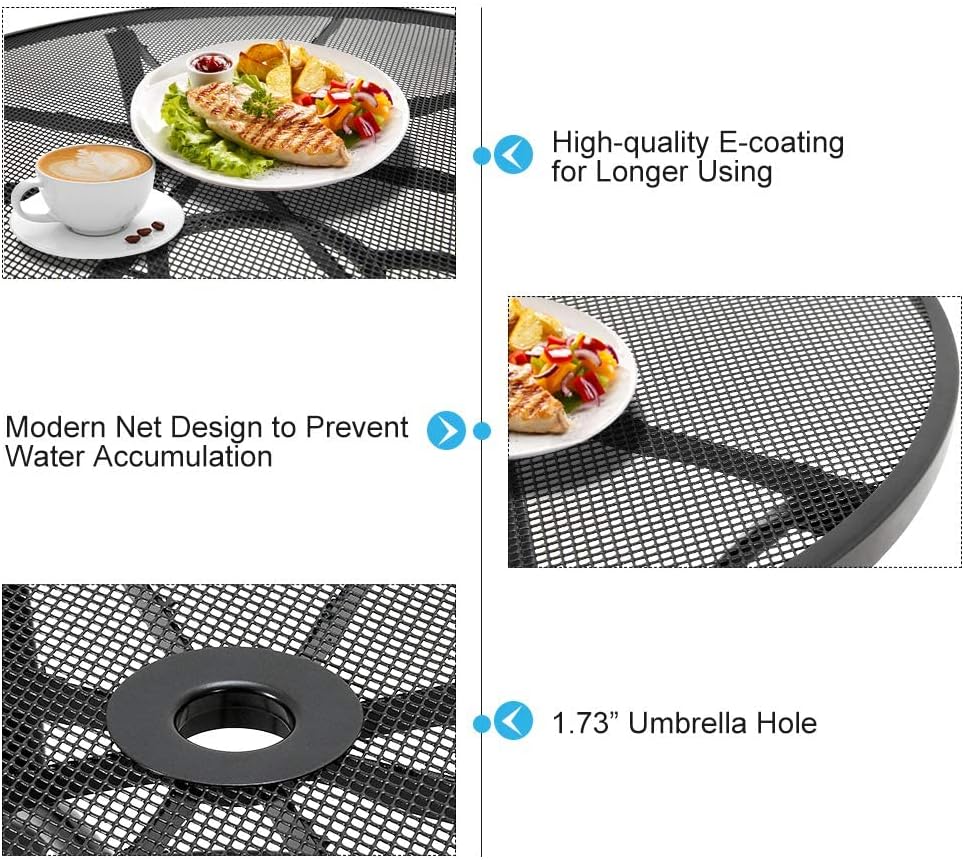 AECOJOY Outdoor Patio Dinning Table for 4, 37" Round Metal Patio Tables with 1.7" Umbrella Hole, Weather-Resistant Outside Table for Lawn Backyard Garden Porch Bistro Poolside Deck Dark Grey