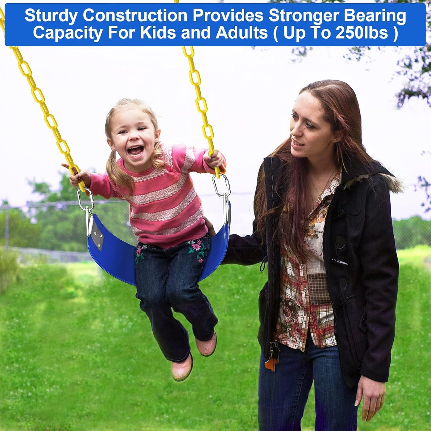 AGPTEK Swing Seat, 30.4 x 6 x 0.27 Inch Yard Swing for Boys and Girls & Adults with Metal Triangle Ring - Blue(113KG /250LB Weight Limit)