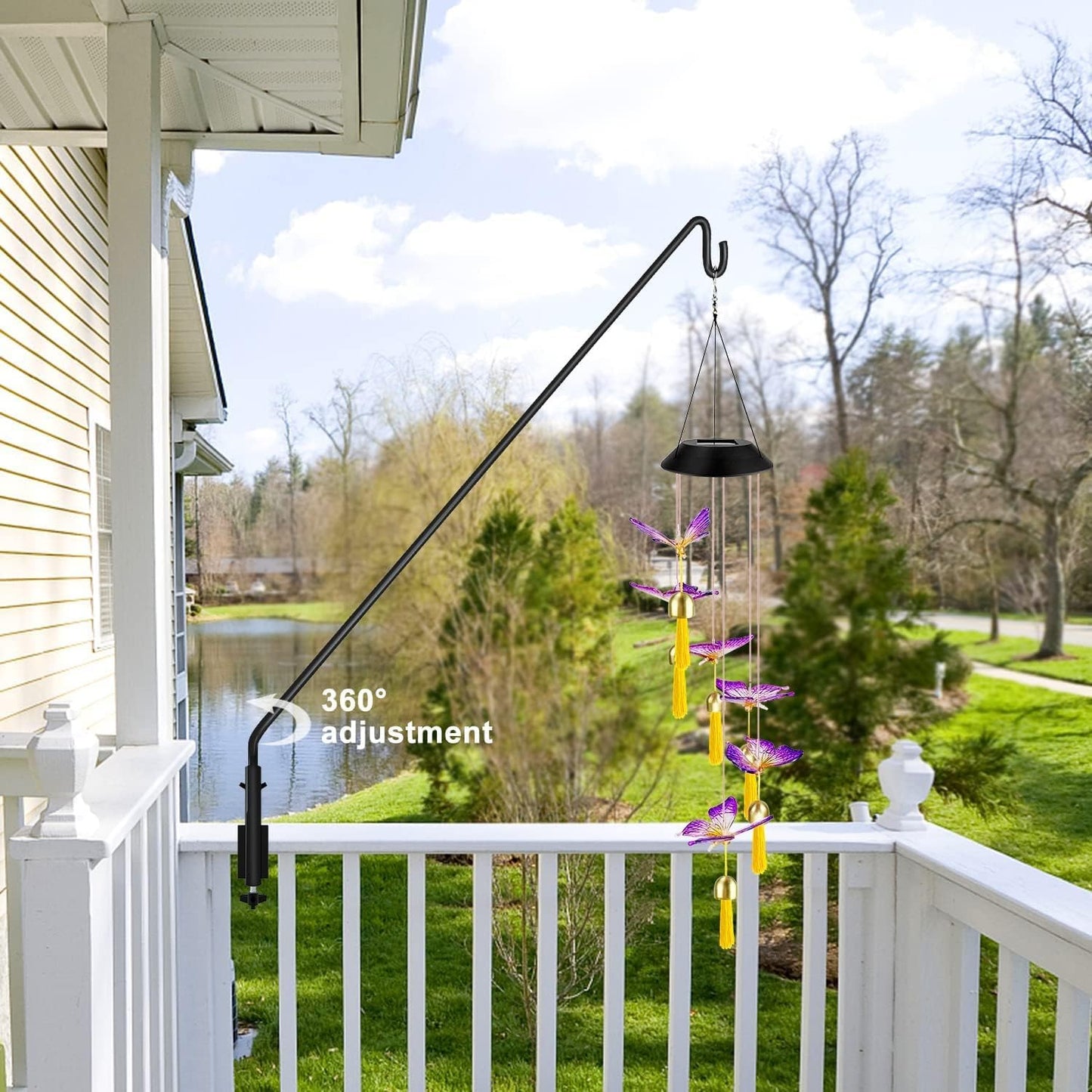 ERYTLLY Extended Reach Deck Hook Wall Pole Wall Mounted Deck Hook Extensible and 43 inch Wall Bracket for Hanging Bird Feeder,Plants,Wind Chimes,Lanterns 2 Packs