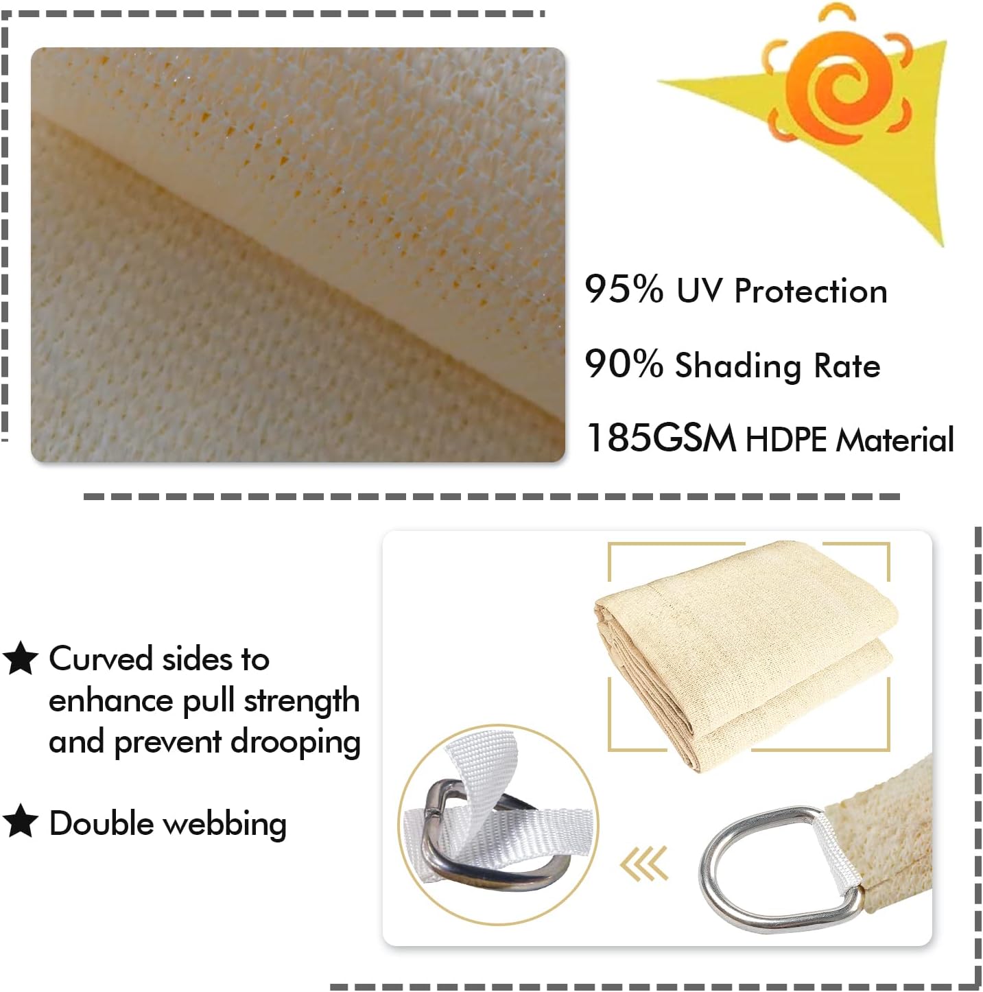 KANAGAWA 7'X8' Cream Custom Size Sun Shade Sail Rectangle UV Block Canopy Cover for Patio Backyard Lawn Garden Outdoor (Customized Available)