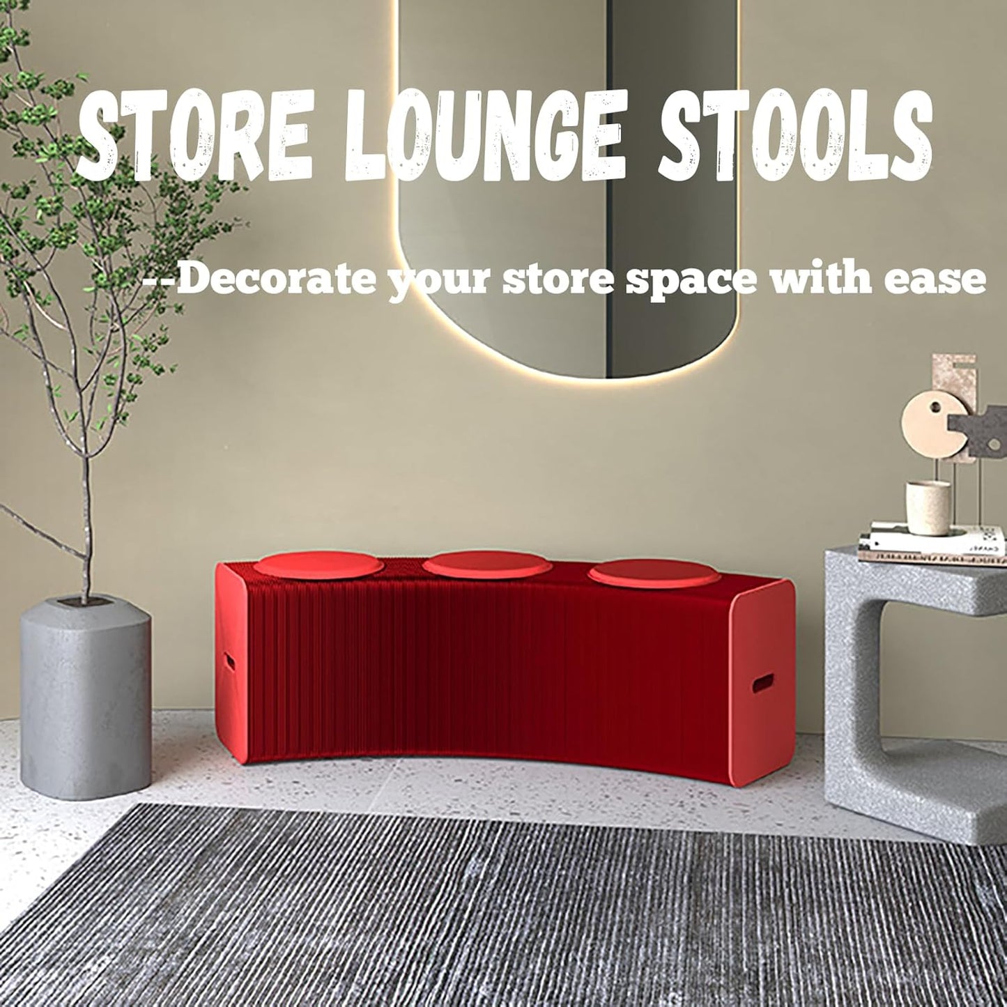 Foldable Kraft Paper Stool, Honeycomb Accordion Folding Bench, Collapsible Paper Stool for Small Spaces, Portable Footrest and Side Table for Living Room and Office,Red-30×30×300cm