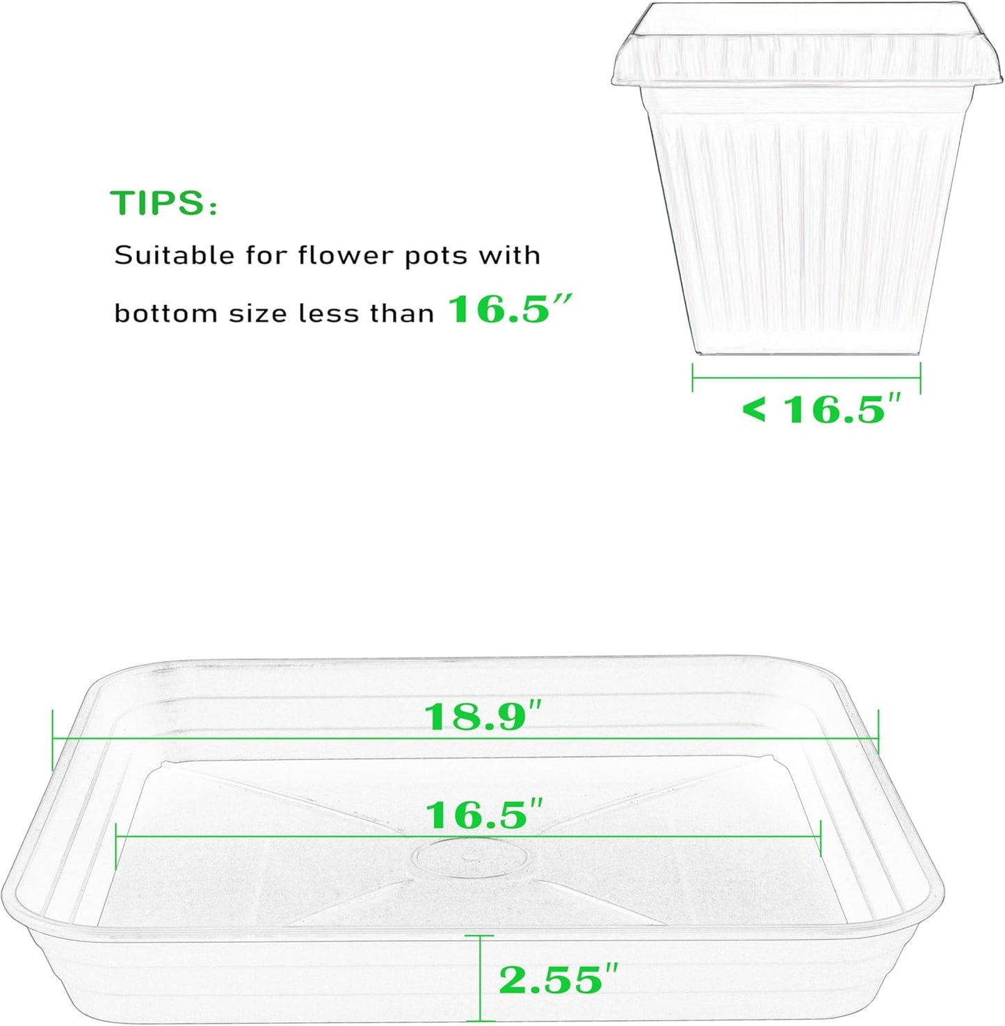 2 Pack Square Plant Saucer Tray 18 inch, Heavy Duty Plastic Plant Saucers for Indoors Outdoor, Flower Plant Drip Trays for Pots, Square Seed Starting Tray, Seedling Growing Trays