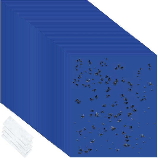 Qualirey 50 Pcs 6 x 8 Inch Sticky Traps for Plant Double Sided Sticky Trap for Gnats with Twist Ties Fly Traps for Fruit Insect Fungus Bugs Indoor Outdoor (Blue)