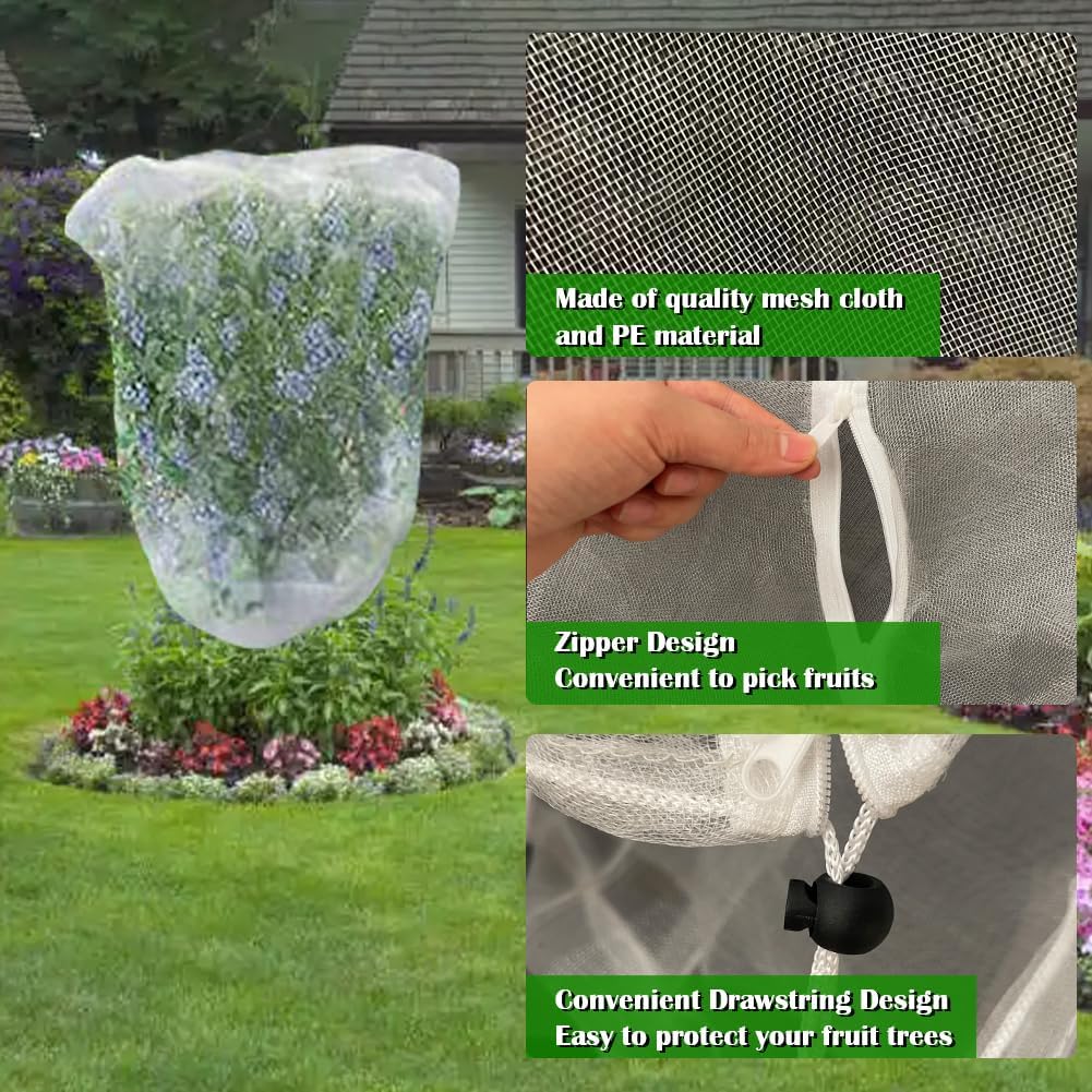 Fruit Tree Netting Covers with Zipper to Protect from Squirrels and Birds Large Netting for Fruit Trees Net Protection, White, 10' x 13', 2 Pack