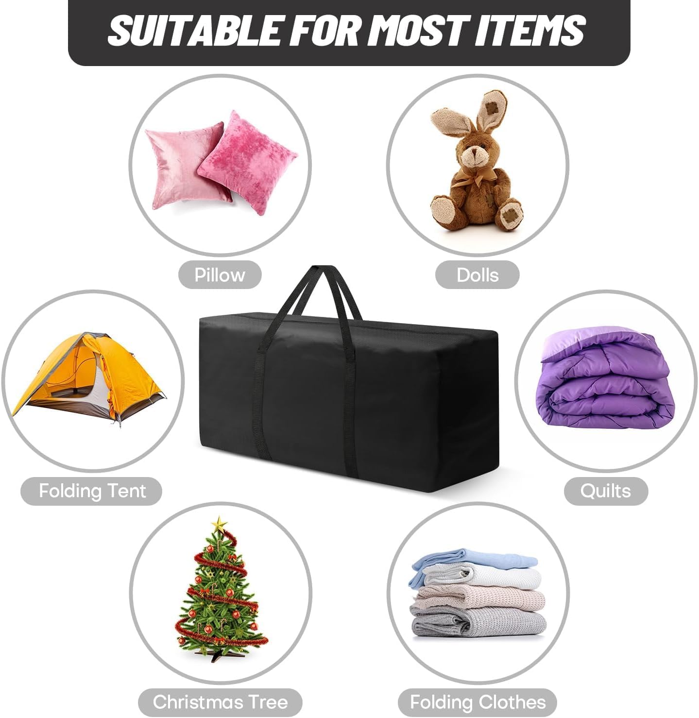 Outdoor Cushion Storage Bags 68 Inch Waterproof Extra-Large Patio Cushion Storage with Zipper & Padded Handle for Patio Furniture Christmas Tree