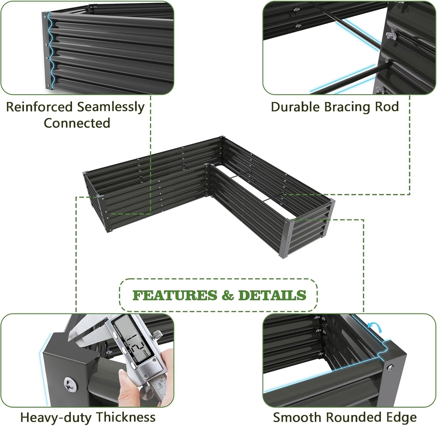 A ANLEOLIFE 8-Pack 6X3X1.5ft & 74x74x18 in Deep Root Galvanized Raised Garden Beds Outdoor for Planting Vegetables Flowers Herb, Quartz Grey