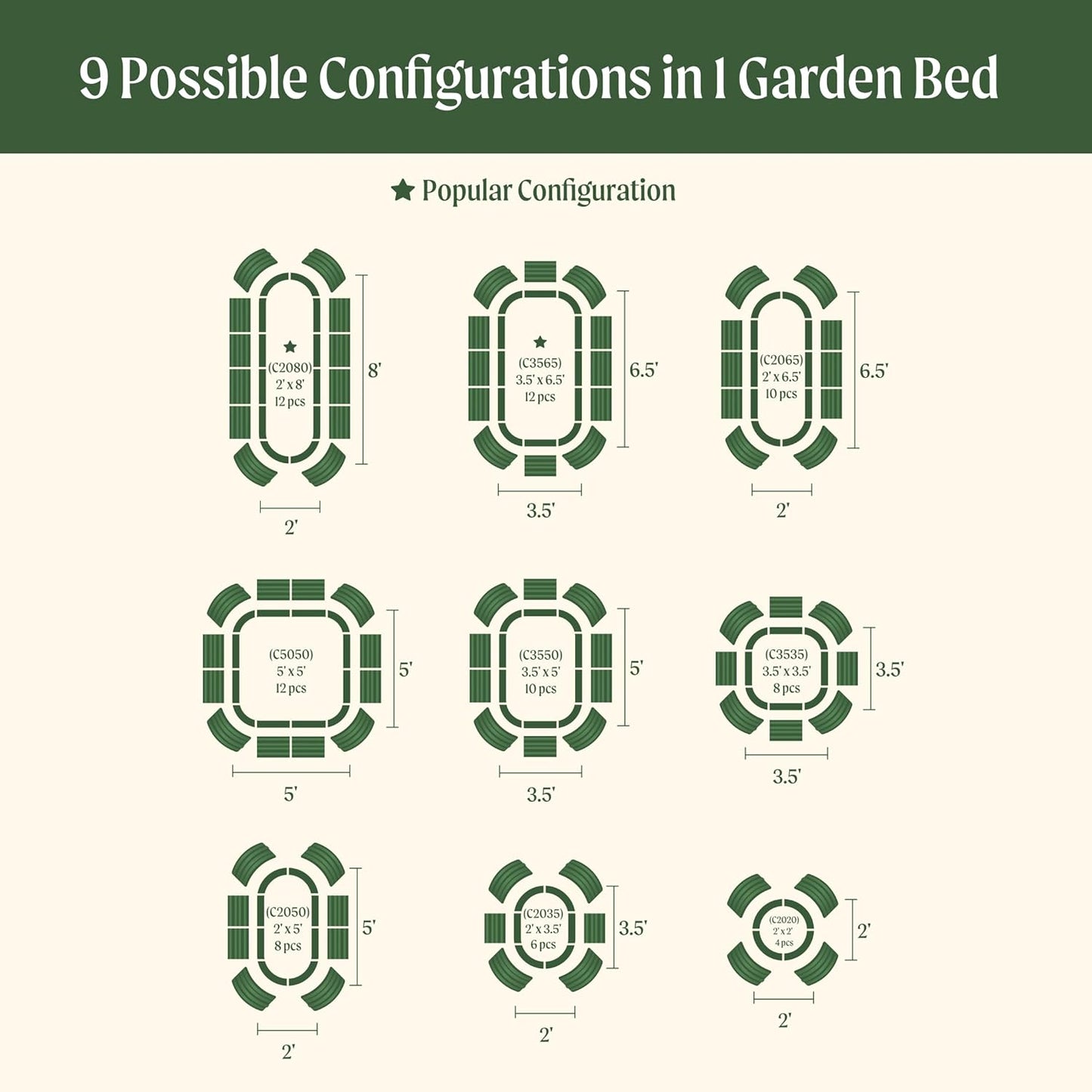 Vego Garden 32" Extra Tall Oval Metal Raised Garden Bed Kit - 9 in 1 Modular Planter Box for Vegetables, Flowers, Fruits - British Green