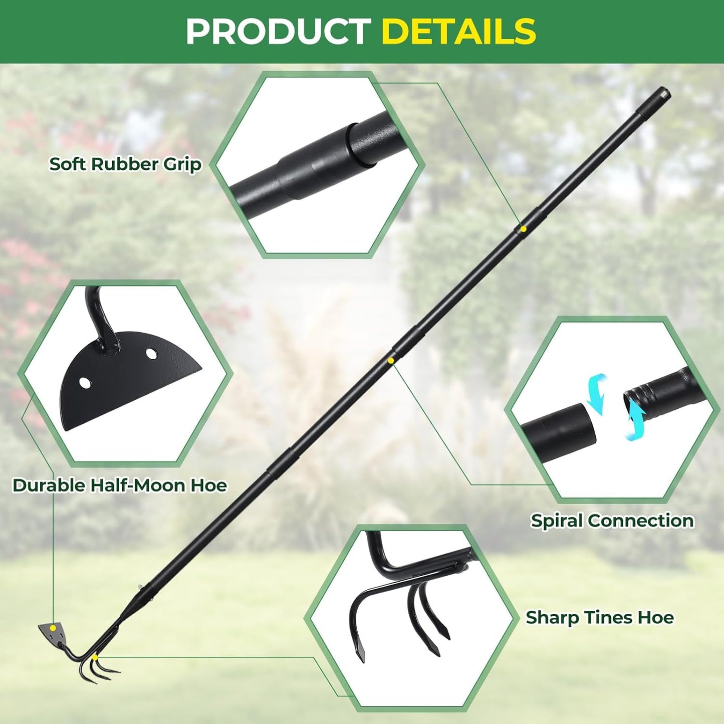 Garden Hoe 23 Inch Long Cultivator with Adjustable Long Handle - Heavy Duty Weeding & Soil Loosening Tool for Gardening, Lawn, and Yard Work