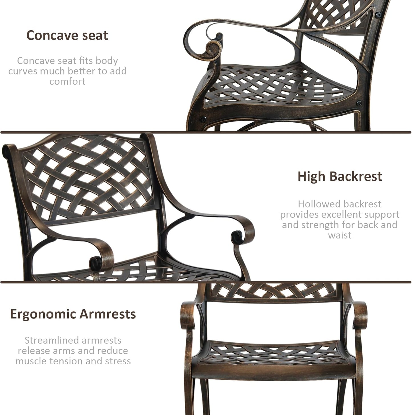 5 Piece Cast Aluminum Outdoor Dining Set, Outdoor Table and Chairs Set of 4, Patio Dining Set with 4 Chairs and 42" Round Table, Patio Conversation Set with 1.97" Umbrella Hole