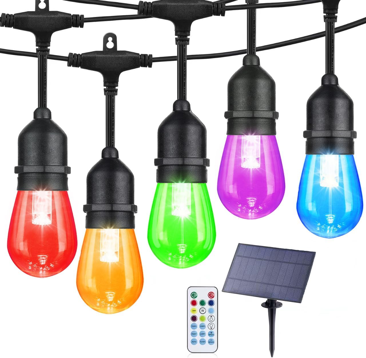 Auroraworld RGB Outdoor String Lights, 24FT Dimmable Patio String Lights for Patio