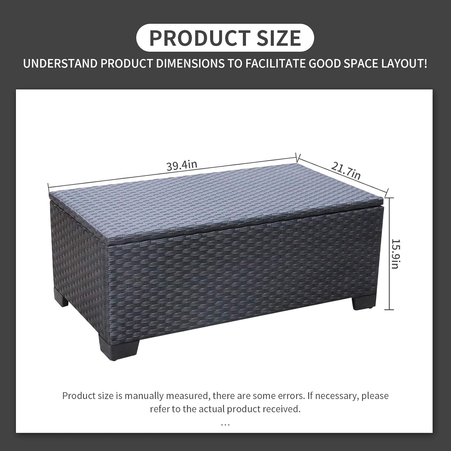Rattaner Patio Coffee Table with Storage Wicker Outdoor Coffee Table and All-Weather Wicker Side Table with Waterproof Cover, Black