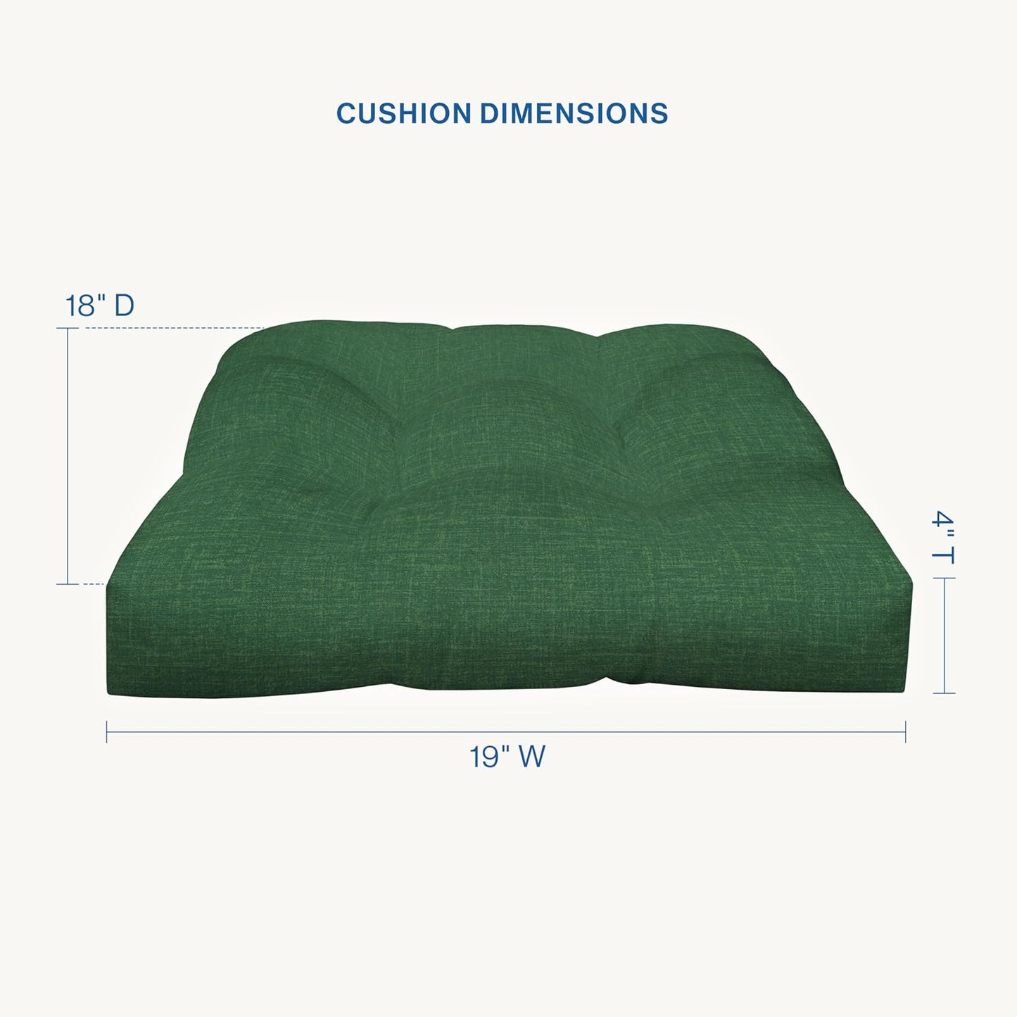 Honeycomb Outdoor Essentials Set of 2 Tufted Seat Pads, 19 x 18, Hampton Texture Hunter Dining Chair Cushions for Patio Furniture
