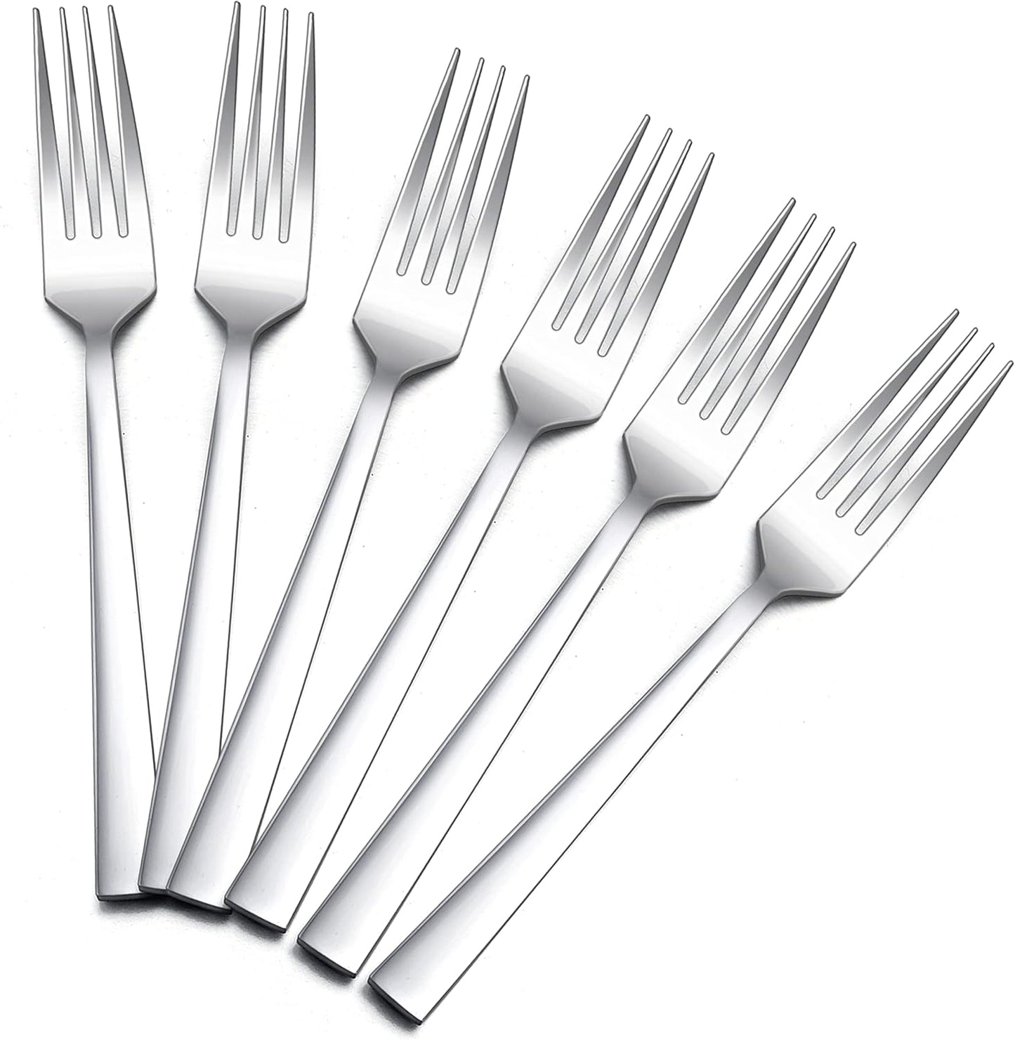 Salad Forks Set of 6, E-far 6.7 Inch Stainless Steel Dessert Forks for Home, Kitchen or Restaurant, Non-toxic & Mirror Polished, Squared Edge & Dishwasher Safe