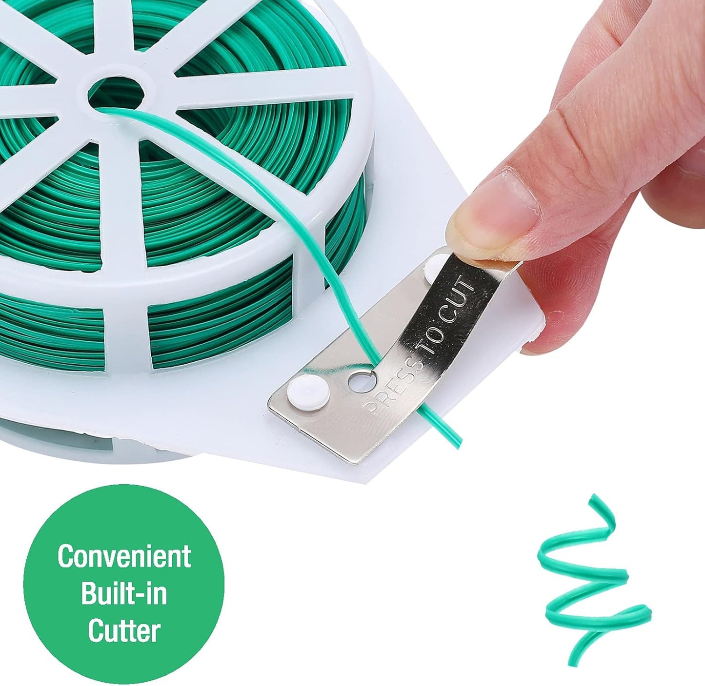 GSM Brands Twist Ties: 328 Feet Plastic Coated Wire to Tie Garden Plant or Office Cable with Convenient, Built-in Cutter (Green)