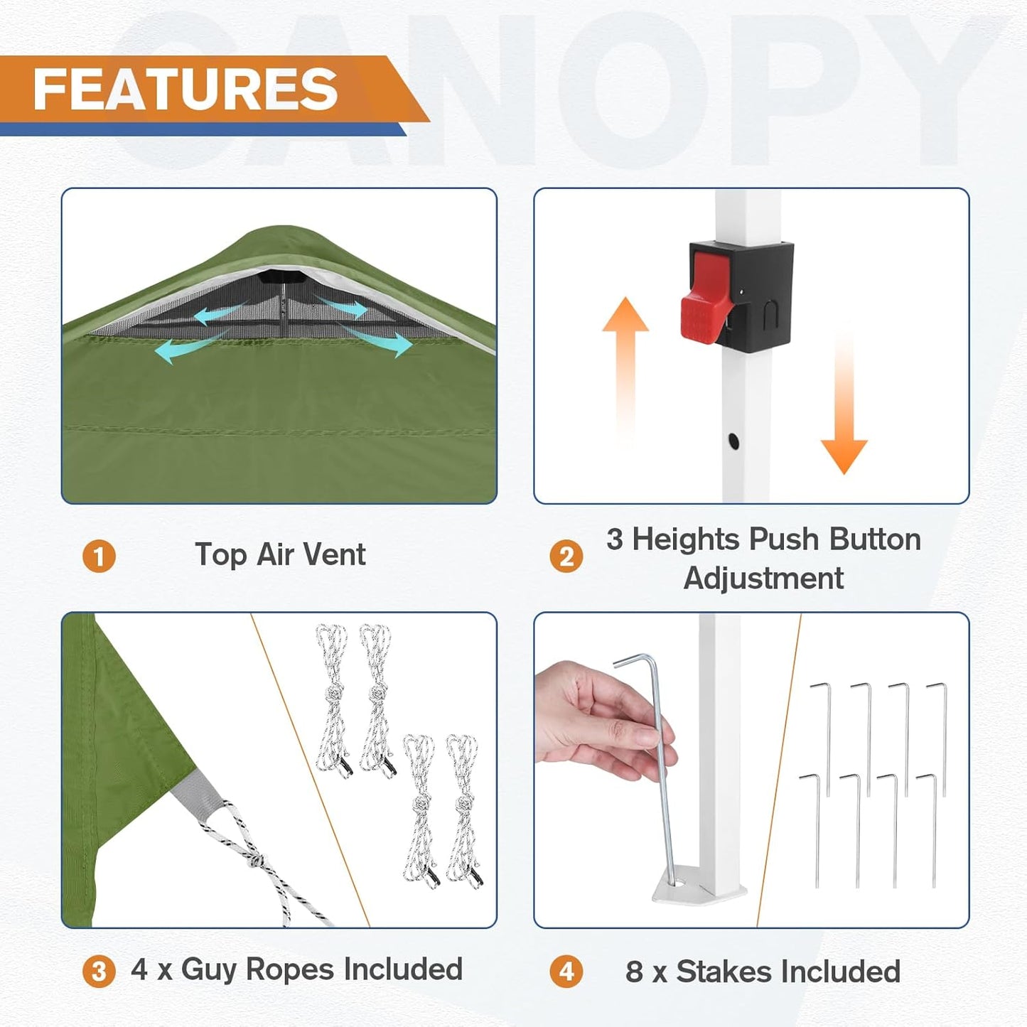 EAGLE PEAK Pop Up Canopy Tent with 1 Sidewall, Easy Setup Event Tent, Outdoor Sun Shade, Wheeled Carry Bag, Stakes and Guy Ropes, Instant Canopy 10x10, Grass Green