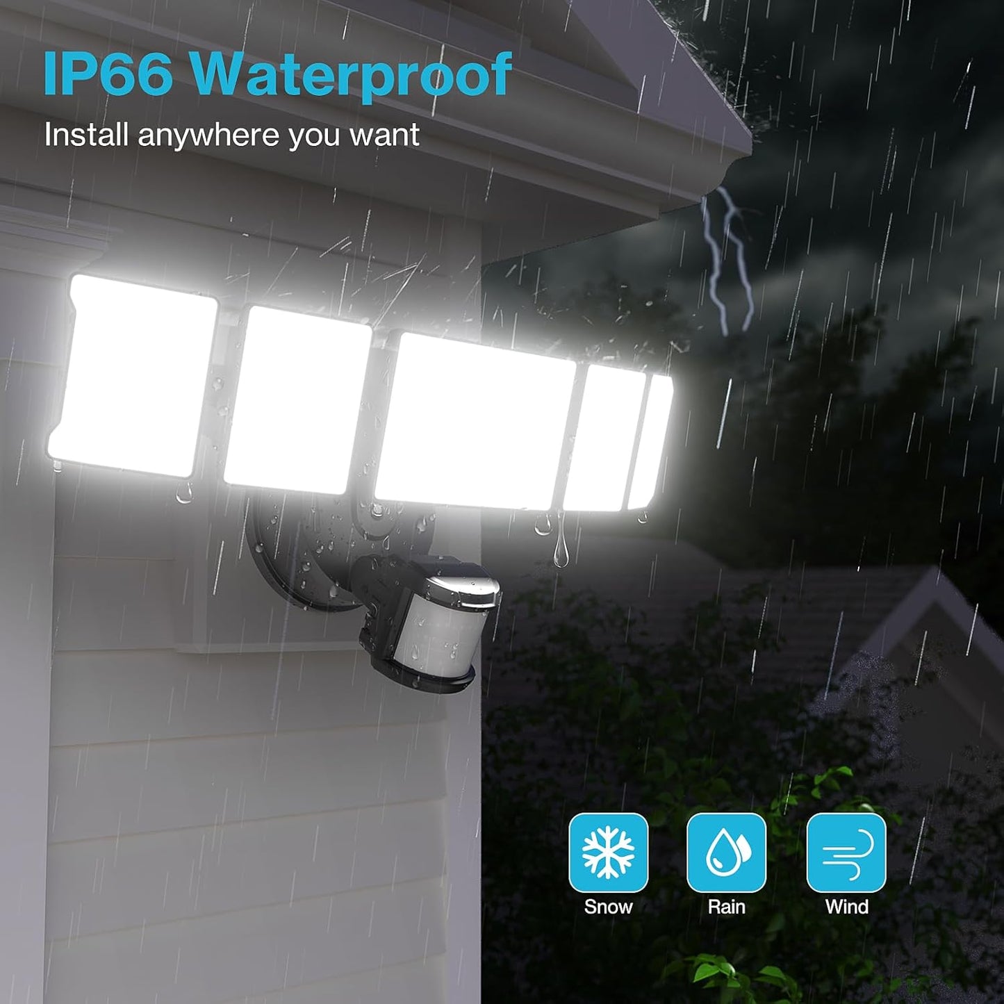 Olafus 100W Motion Sensor Outdoor Lights, 10000LM 6500K Daylight Flood Lights Outdoor Motion Sensor, Dusk to Dawn Outdoor Lighting, IP65 Waterproof Motion Detector Lights for Outside, Black