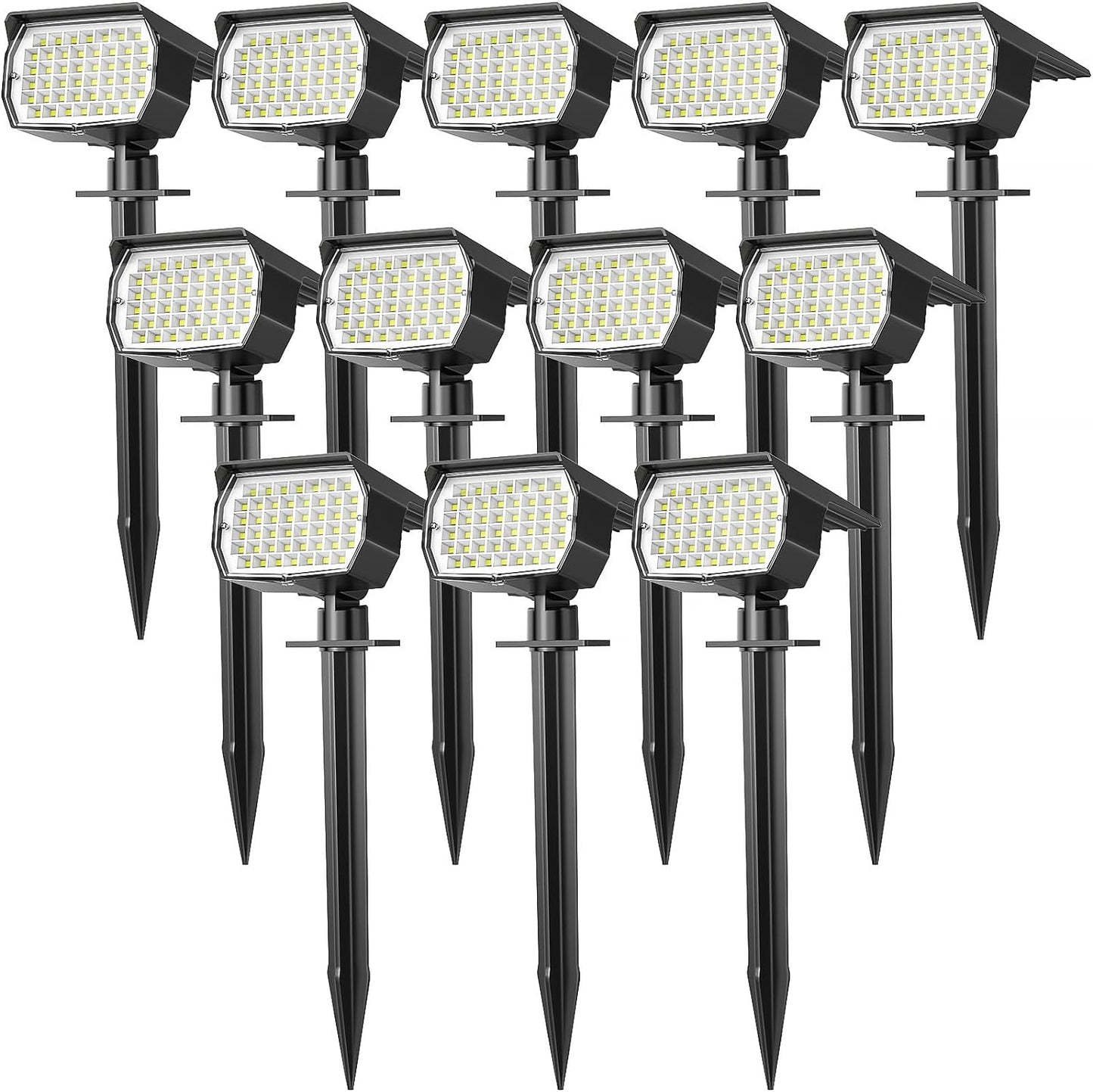 Solar Spot Lights Outdoor Waterproof IP65, 12 Pack Landscape Spotlights with 46 LEDs, 3 Modes Auto On/Off Solar Powered Flood Lights for Outside Pathway, Yard, Garden, Walkway (Cool White)