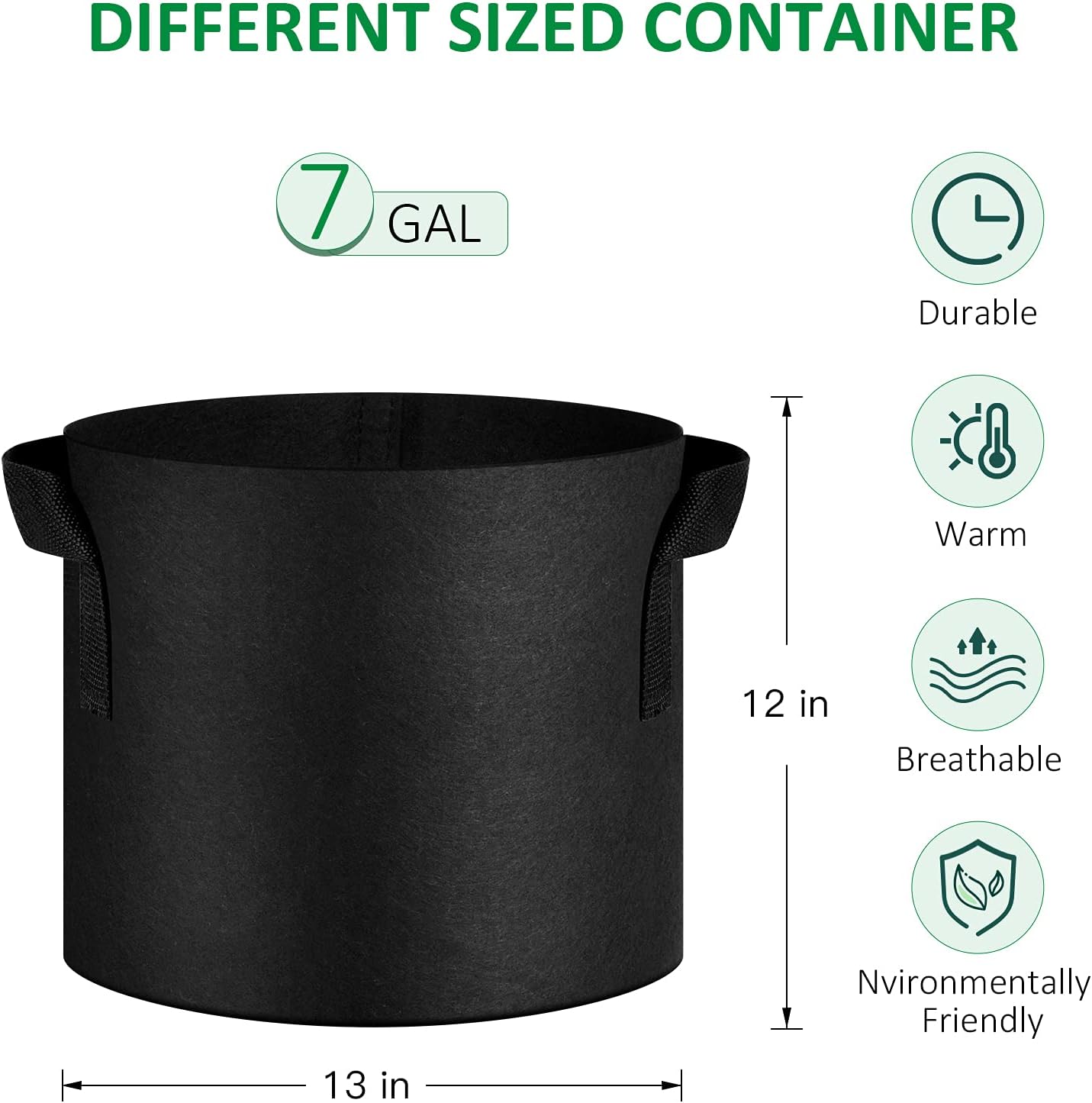 12-Pack 7 Gallon Thickened Non-Woven Grow Bags, Aeration Fabric Pots with Handles