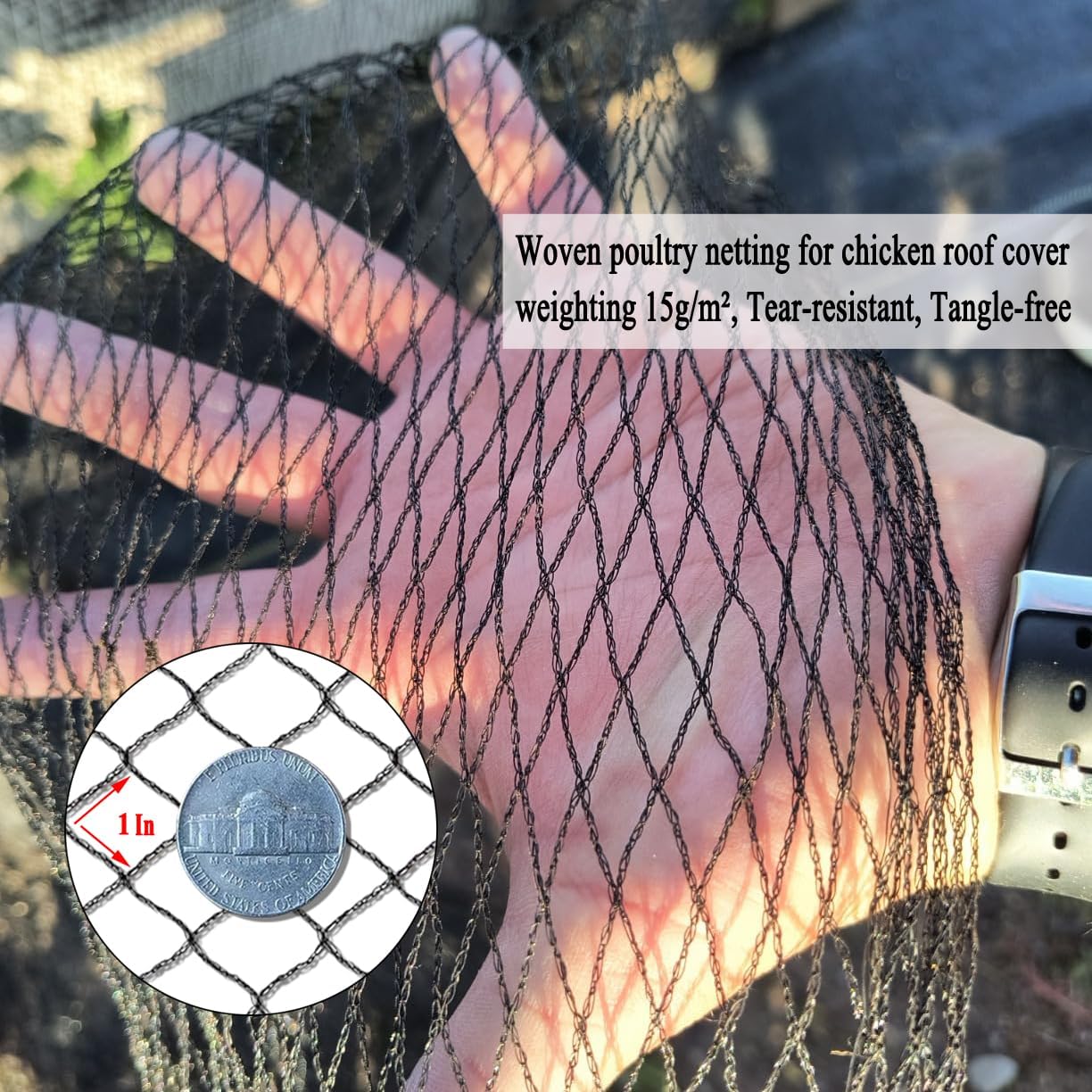 Junflying Bird Netting for Chicken Coop, 1 Inch Mesh 50x50 Ft Strong Woven Poultry Netting for Chicken Run Roof Cover, Against Bird Hawk Small Animals, Protect Strawberry Plant Fruit Tree Vegetable