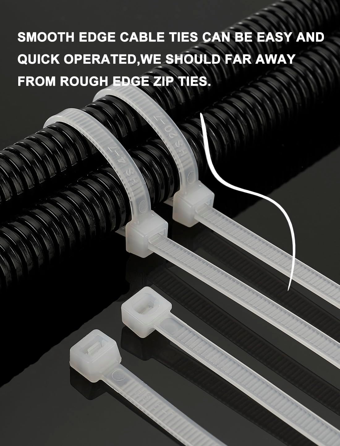 HS Durable Plastic Zip Ties 8 Inch (Bulk-1000 Pack) UV Rated Black Cable Ties 40 Lbs Self-Locking Wire Ties Width 1/8 Inch,Outdoor Purpose