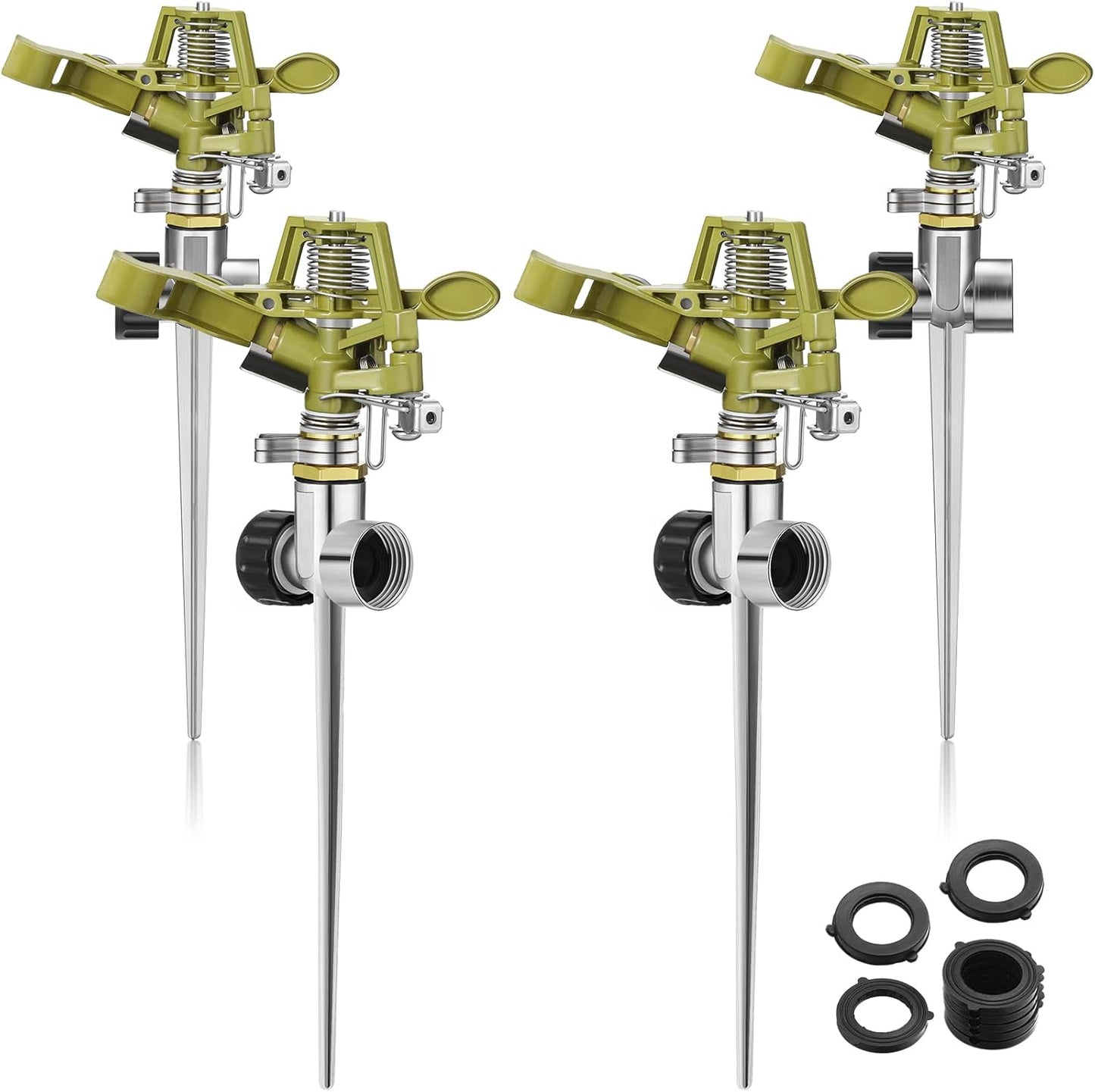 Chengu 4 Set Zinc Alloy Water Sprinklers Heads for Lawns Yard Heavy Duty Adjustable 360 Degree Watering Impact Pulsating Garden Sprinklers Multipack for Large Area Irrigation
