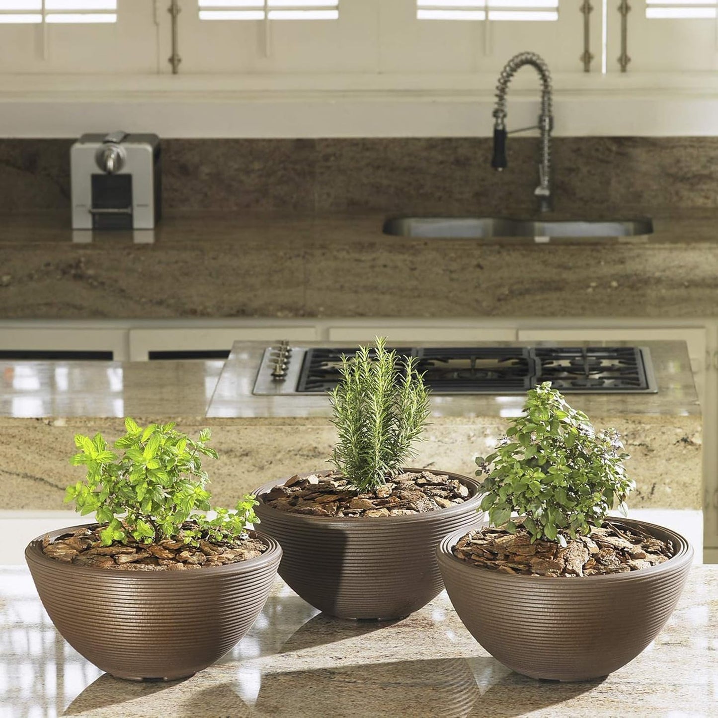 Crescent Garden Delano Bowl Planter, Large Outdoor Round Shallow Plant Pot for Water Garden, Bonsai Plant Pots, Succulents with Drain Hole - Double Walled Bowl Lotus Pot, 26" W (Slate)