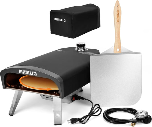Outdoor Gas Pizza Oven with Automatic Rotating Pizza Stone - 14 Inch Portable Propane Pizza Ovens for Outside - Professional Pizza Grilling Stove for Outdoor Kitchen - Global Patent