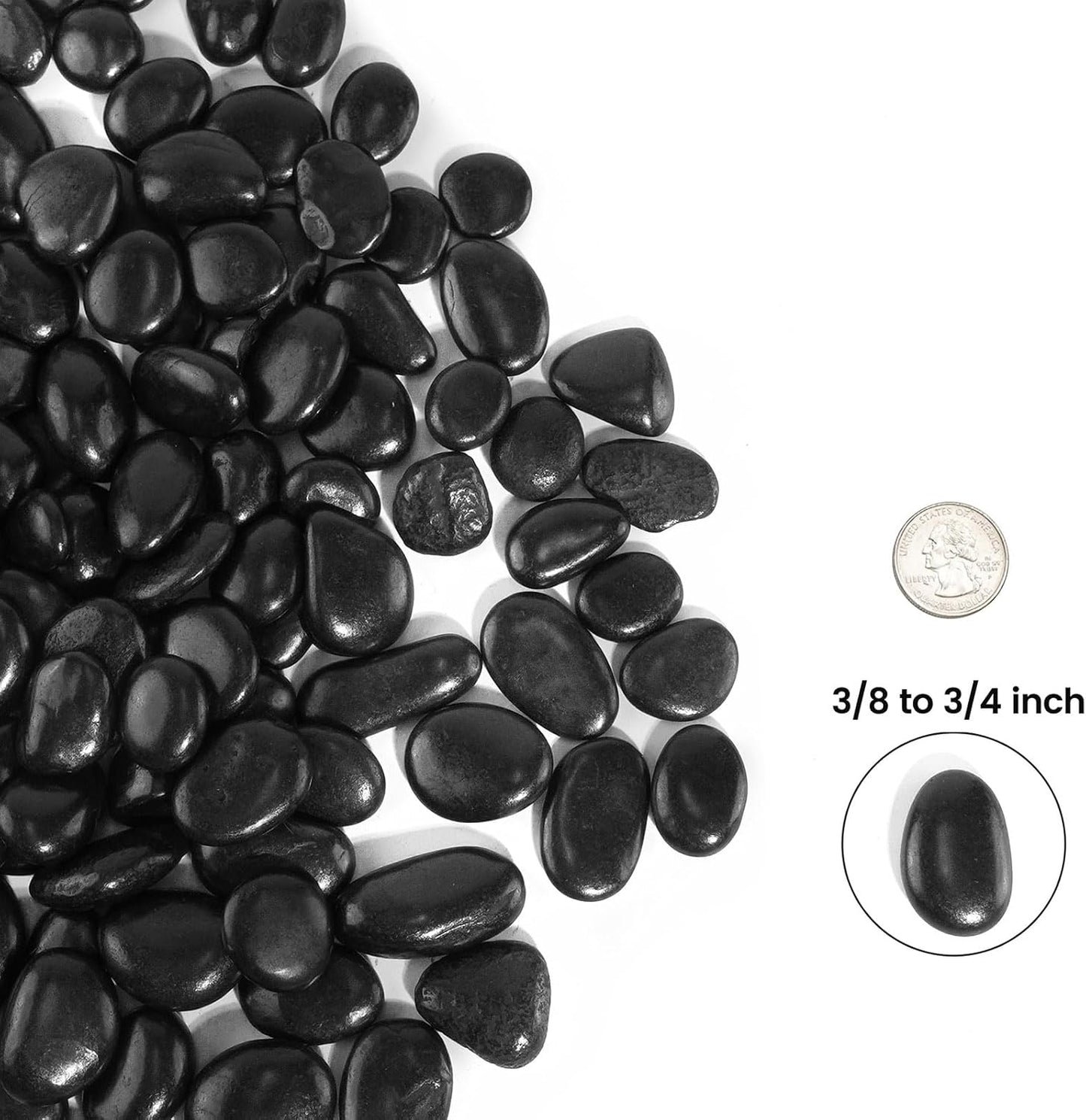 2 LBS River Rocks, StoneCreek, Decorative Garden Stones for Plant Landscaping, Polished Gravel Filler Pebbles for Home Decoration, Vases, Succulents, Flower Beds and Fish Tanks (Black, Medium)
