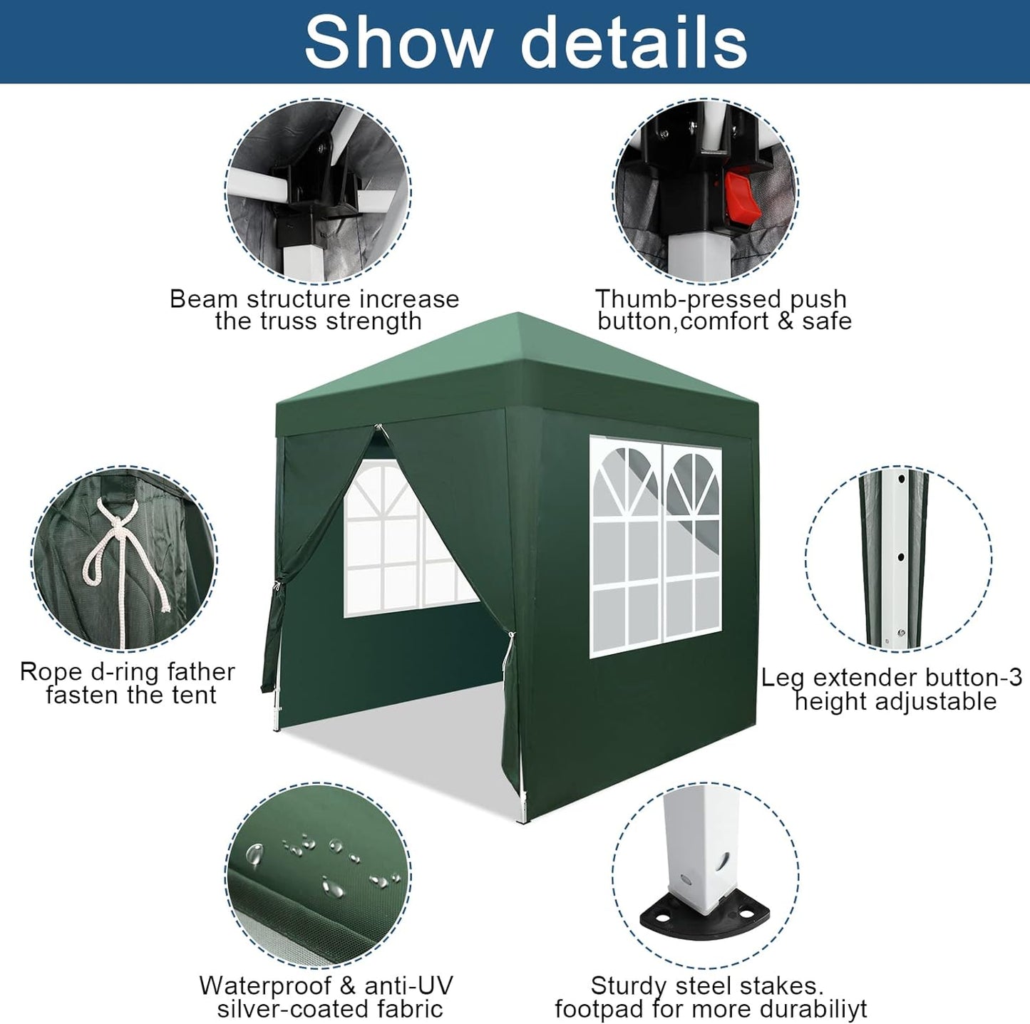Outvita 6.5x6.5ft Pop Up Canopy Tent, Outdoor Instant Shelter Folding Canopy with 4 Side Walls and Carry Bag for Commercial Events, Party, Backyard BBQ, Camping Green