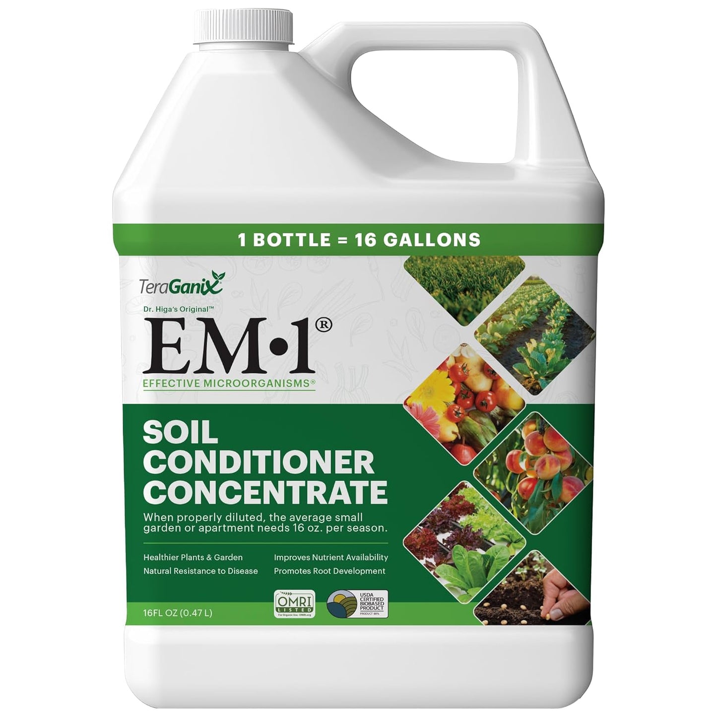 TeraGanix EM-1 Soil Conditioner (1 Btl = 16 Gal), Microbial Inoculant Concentrate, Plant Growth, Root Enhancer, Liquid Probiotic for Soils & Plants, Seed Germination, Garden, Lawn Care (16 fl oz)