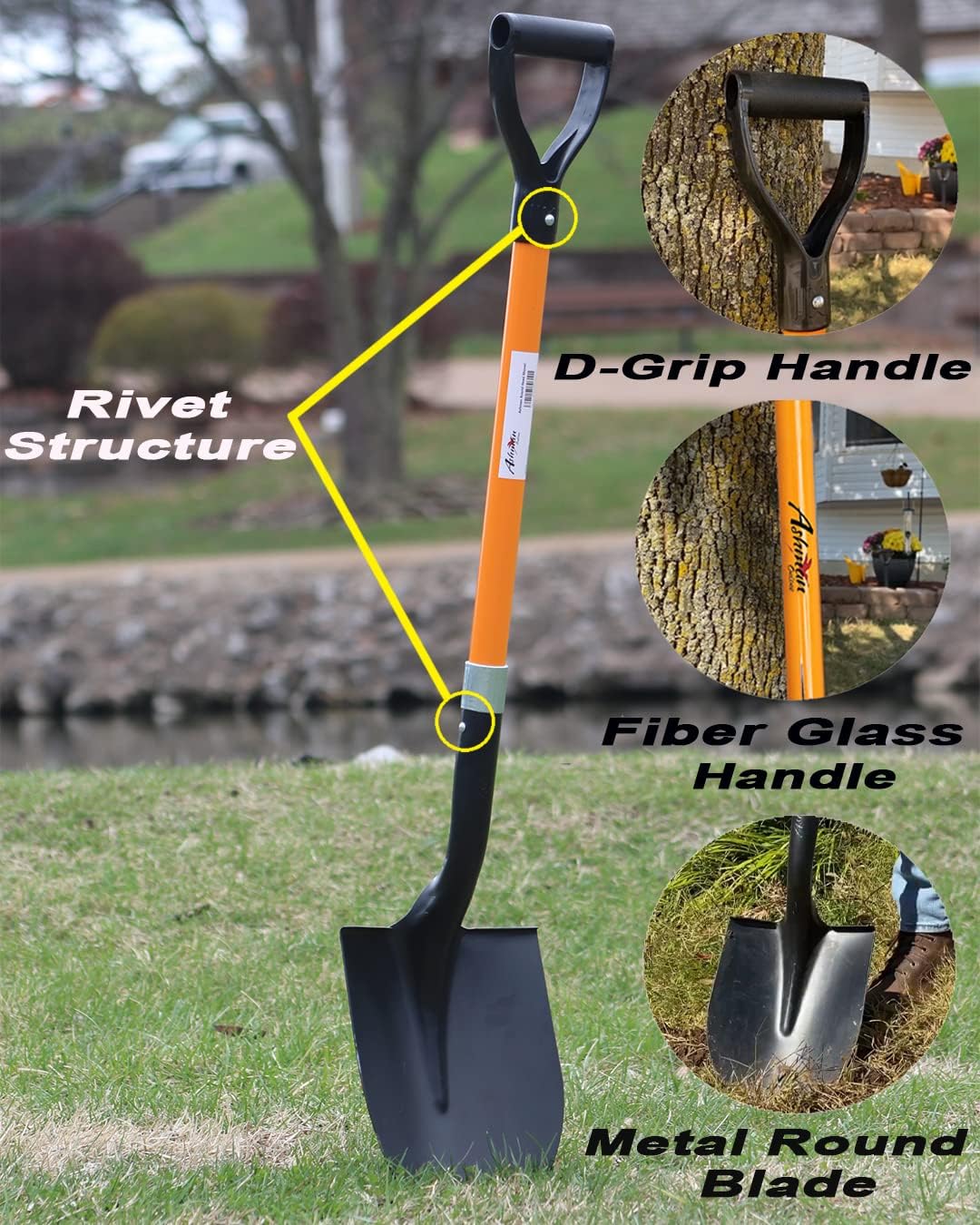 Ashman Heavy-Duty Digging Shovel (6 Pack) 41-Inch with Trenching Blade and Comfortable Handle - Ideal for Garden, Landscaping, Construction, and Masonry - Perfect for Digging Soil, Dirt, and Gravel.