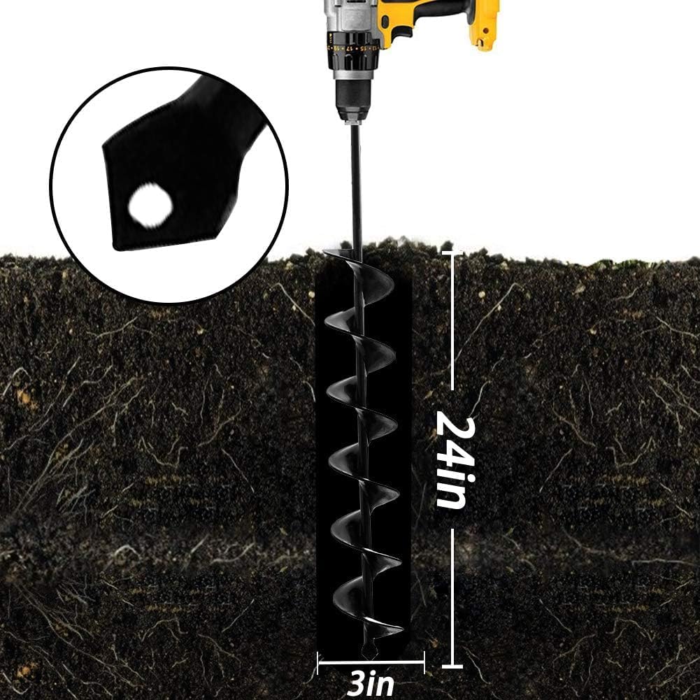 Auger Drill Bit for Planting - 3 x 24 inch Plant Auger for Cordless Drill - Bulb Planter Tool for Bulbs Planting&Holes Digging - 3/8" Hex Drive Drill
