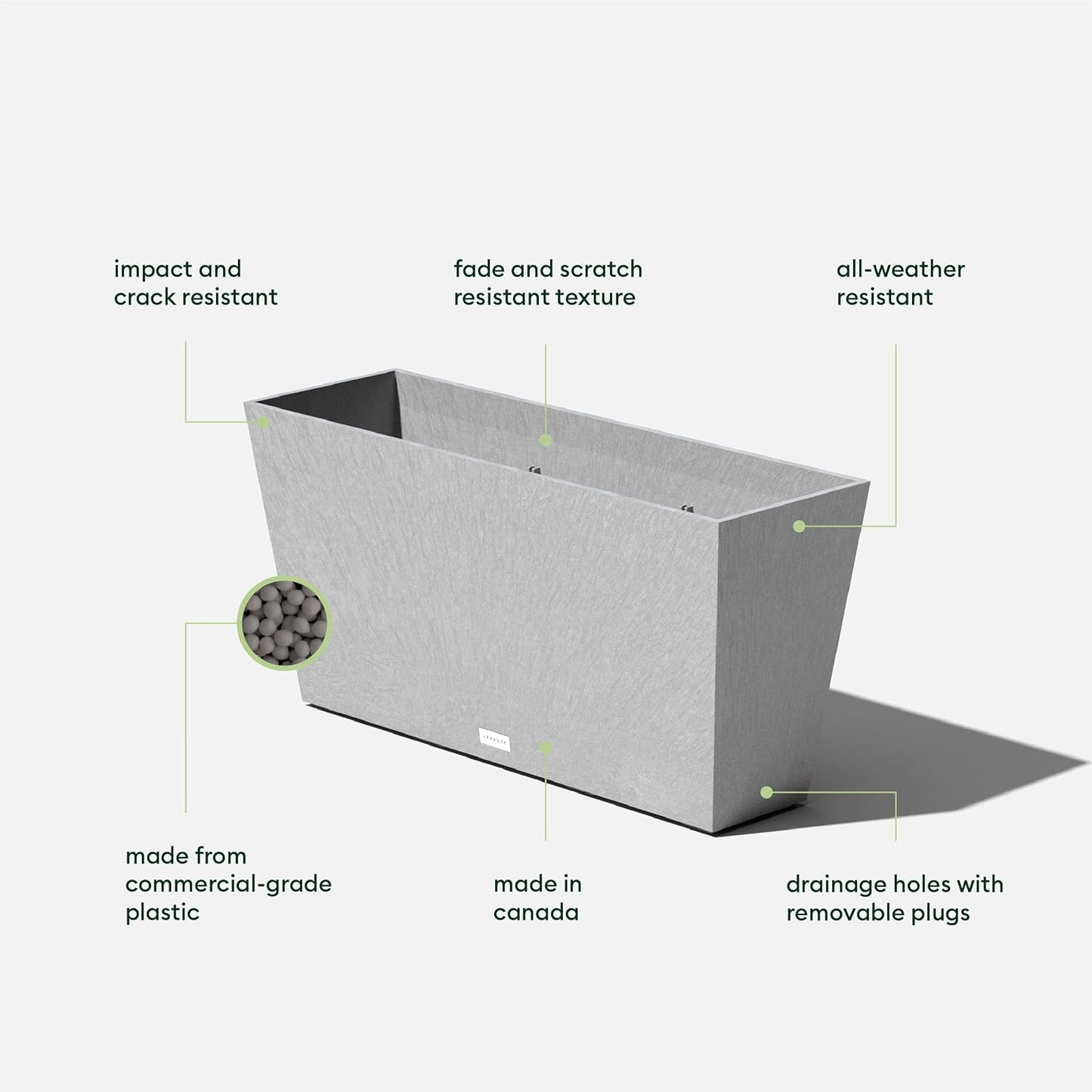 Veradek Midori Long Trough Planter (Light Grey, 31 inch - 2 Pack with 2 Saucer Trays)