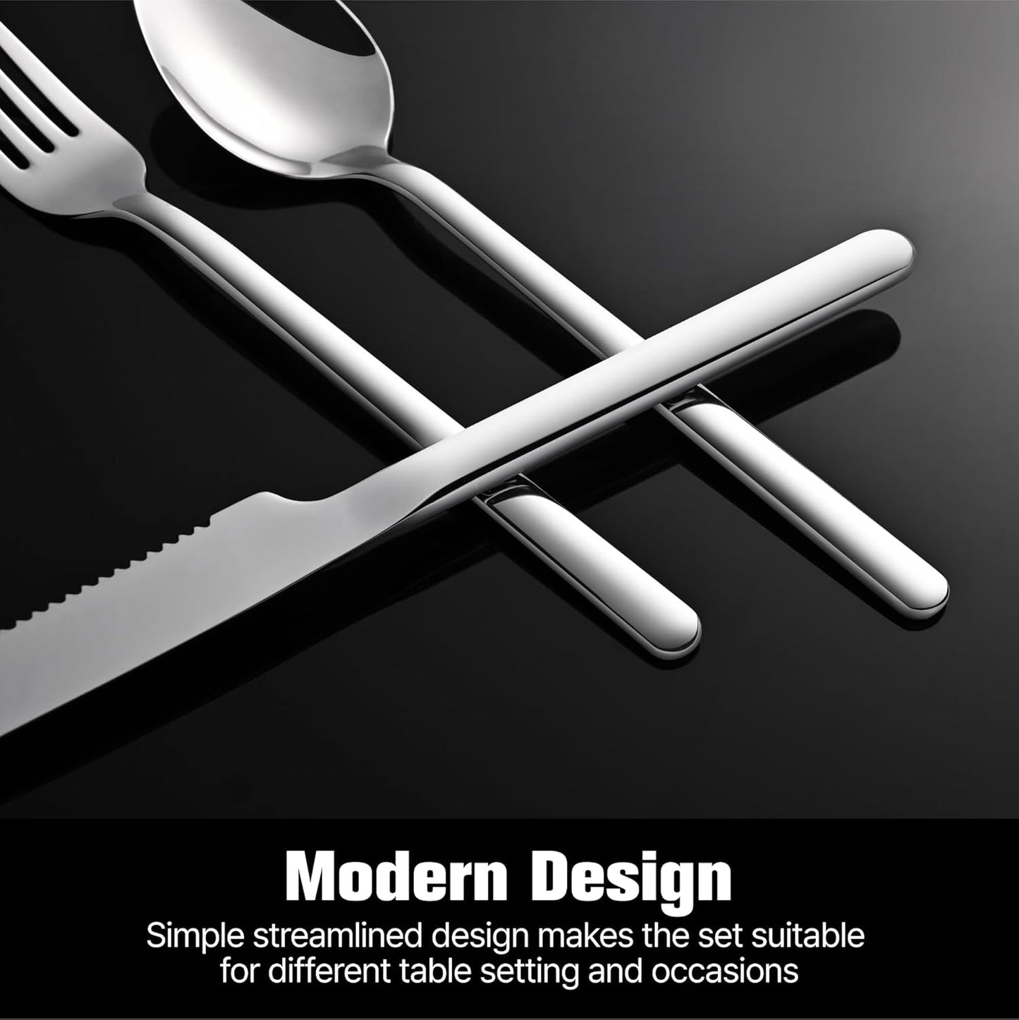 KINGSTONE 24-Piece Silverware Set with Steak Knives, Flatware Set for 4, Stainless Steel Tableware Cutlery Set for Home Restaurant, Mirror Finish,Modern Design