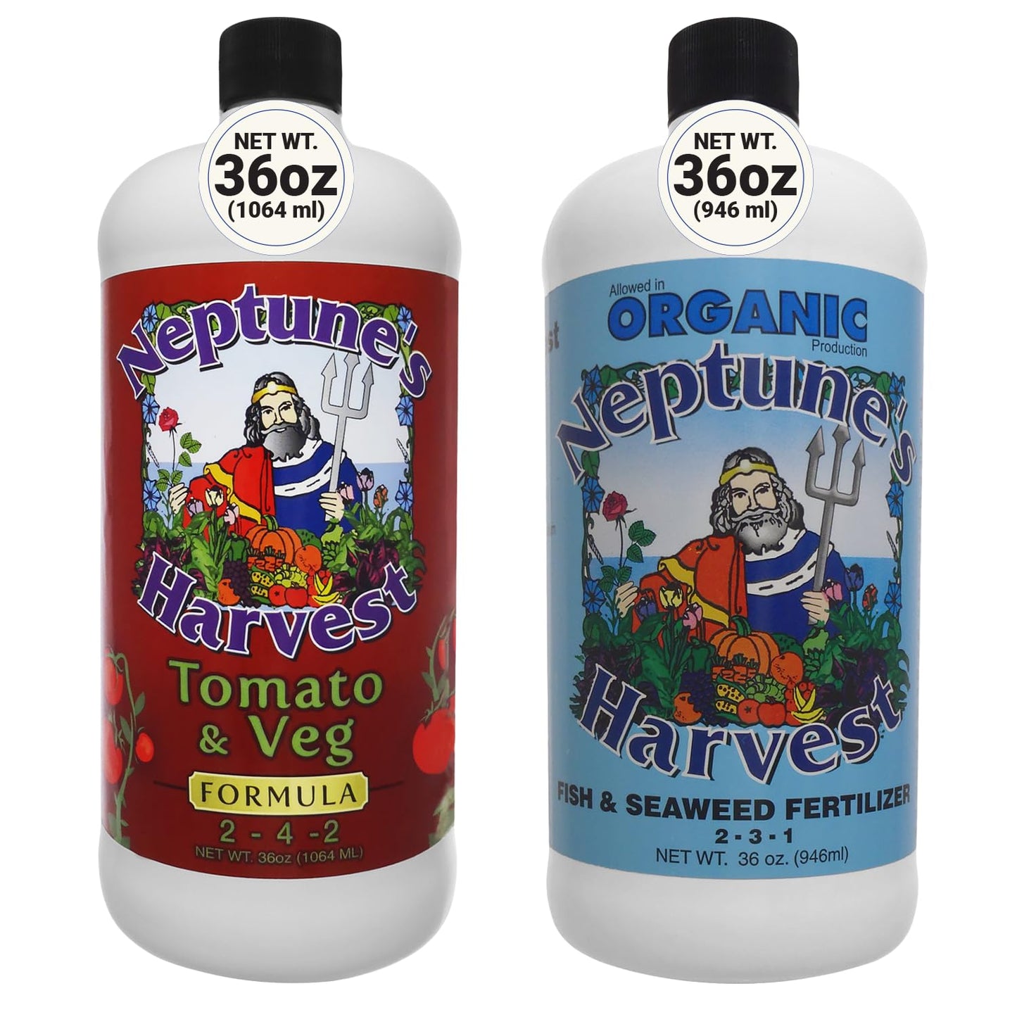 Neptune's Harvest Organic Plant Fertilizer | Liquid Fertilizer for Lawn, Garden & Houseplant | Rich in Essential Nutrients | Tomato & Veg 2-4-2 (Quart) + Fish & Seaweed Plant Food 2-3-1 (Quart)